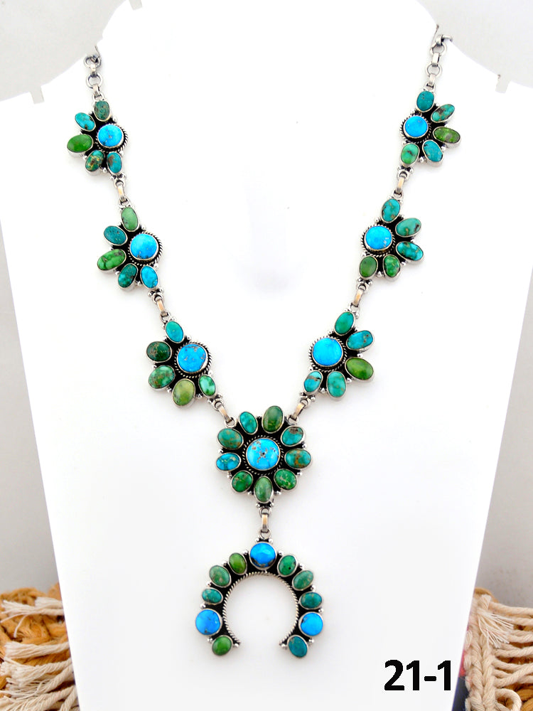 Southwest Handmade Emerald Valley with White Water Turquoise & Sterling Silver Necklace