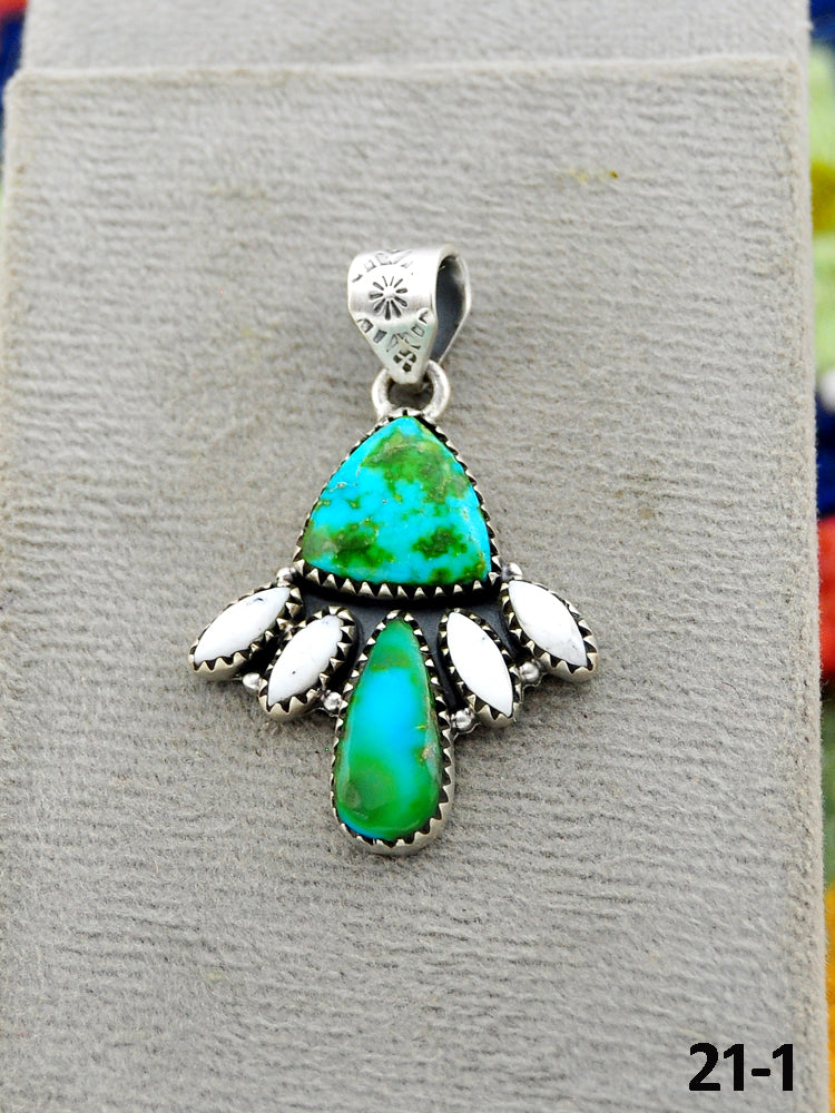 Southwest Handmade Sonoran Turquoise with White Buffalo & Sterling Silver Pendants