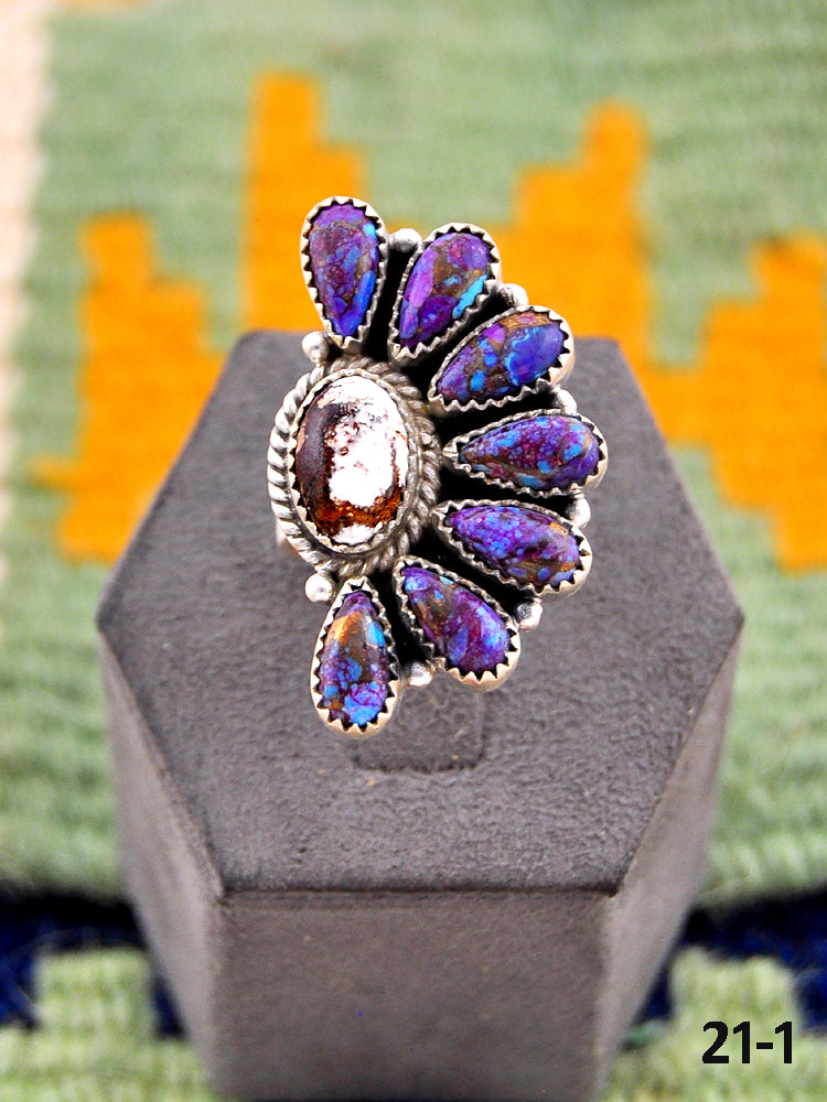 Southwest Handmade Purple Dahlia with Wild Horse Magnesite & Sterling Silver Adjustable Ring