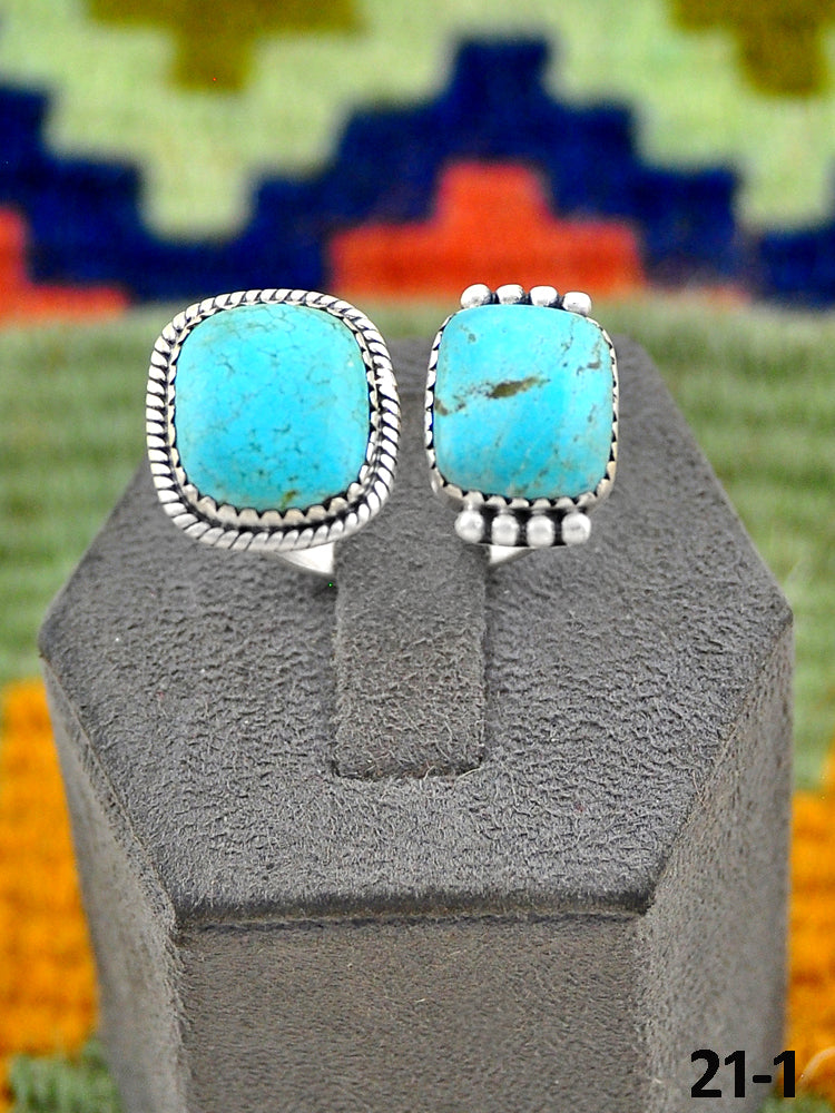 Southwest Handmade #8 Turquoise & Sterling Silver Adjustable Ring
