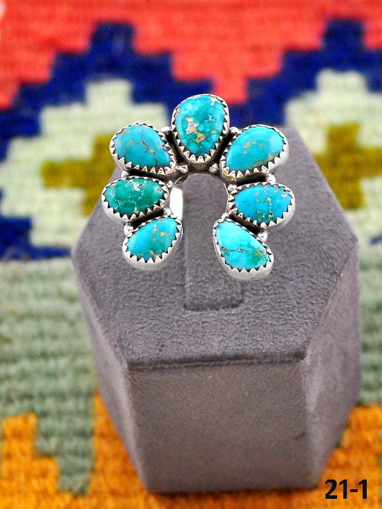 Southwest Handmade Emerald Valley Turquoise & Sterling Silver Adjustable Naja Ring