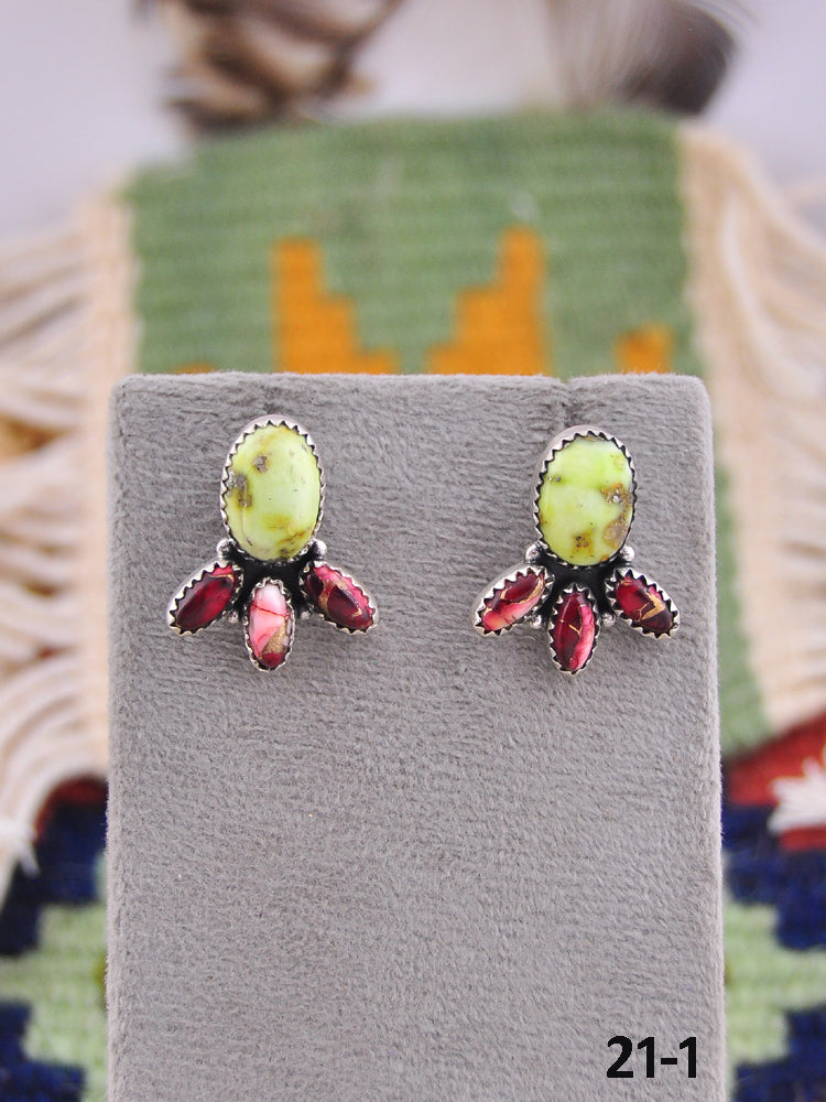 Southwest Made Multi Stone & Sterling Silver Post Earrings