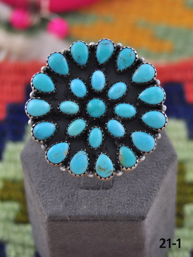 Southwest Made Kingman Turquoise & Sterling Silver Adjustable Ring
