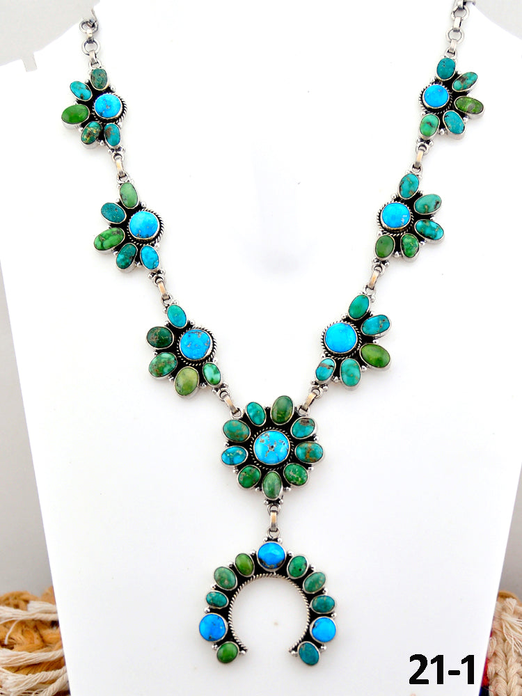 Southwest Handmade Emerald Valley with White Water Turquoise & Sterling Silver Necklace
