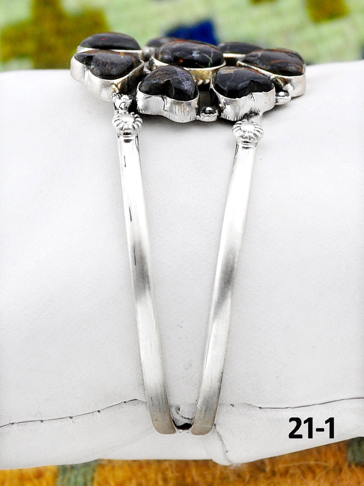 Southwest Handmade Black Jack Turquoise & Sterling Silver Cuff Bracelet