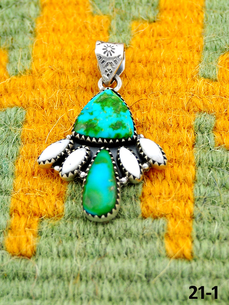 Southwest Handmade Sonoran Turquoise with White Buffalo & Sterling Silver Pendants