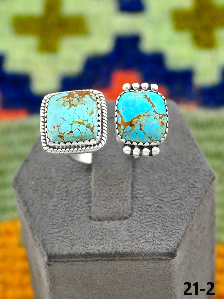 Southwest Handmade #8 Turquoise & Sterling Silver Adjustable Ring