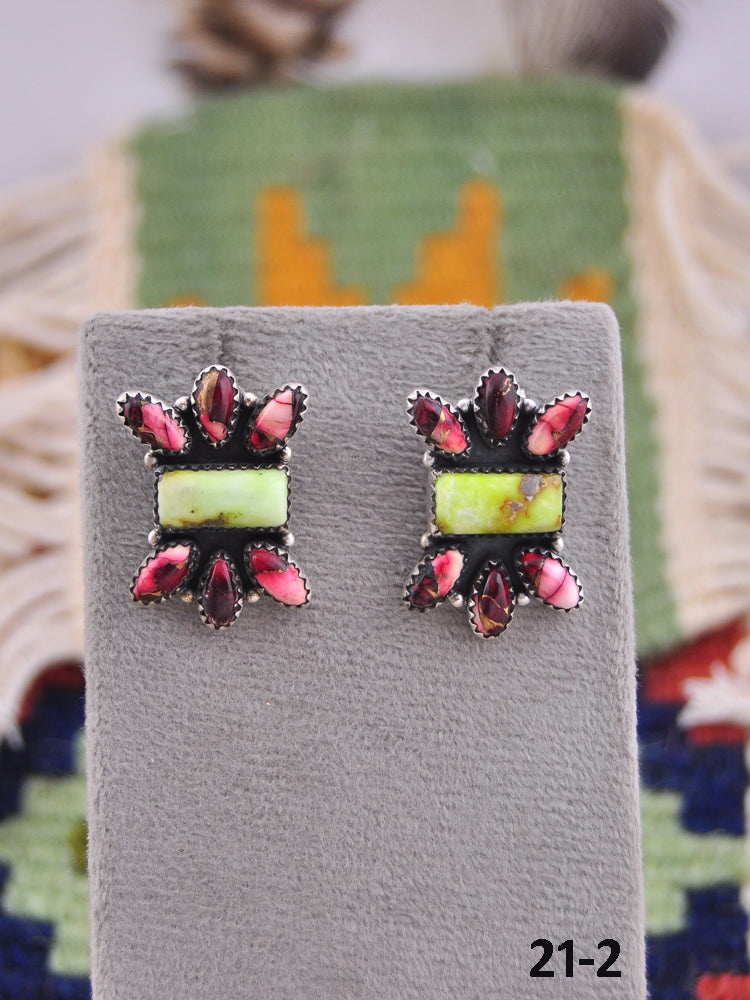 Southwest Made Multi Stone & Sterling Silver Post Earrings