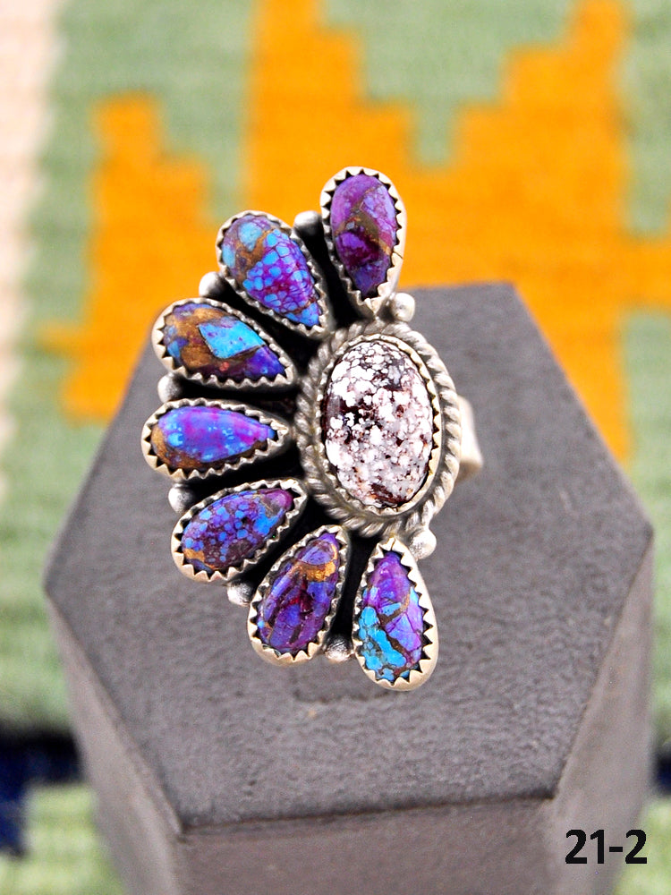 Southwest Handmade Purple Dahlia with Wild Horse Magnesite & Sterling Silver Adjustable Ring