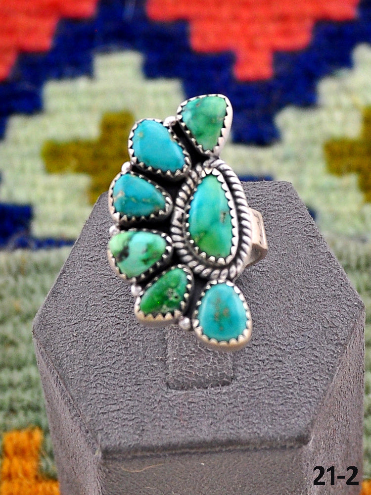Southwest Handmade Emerald Valley Turquoise & Sterling Silver Adjustable Ring
