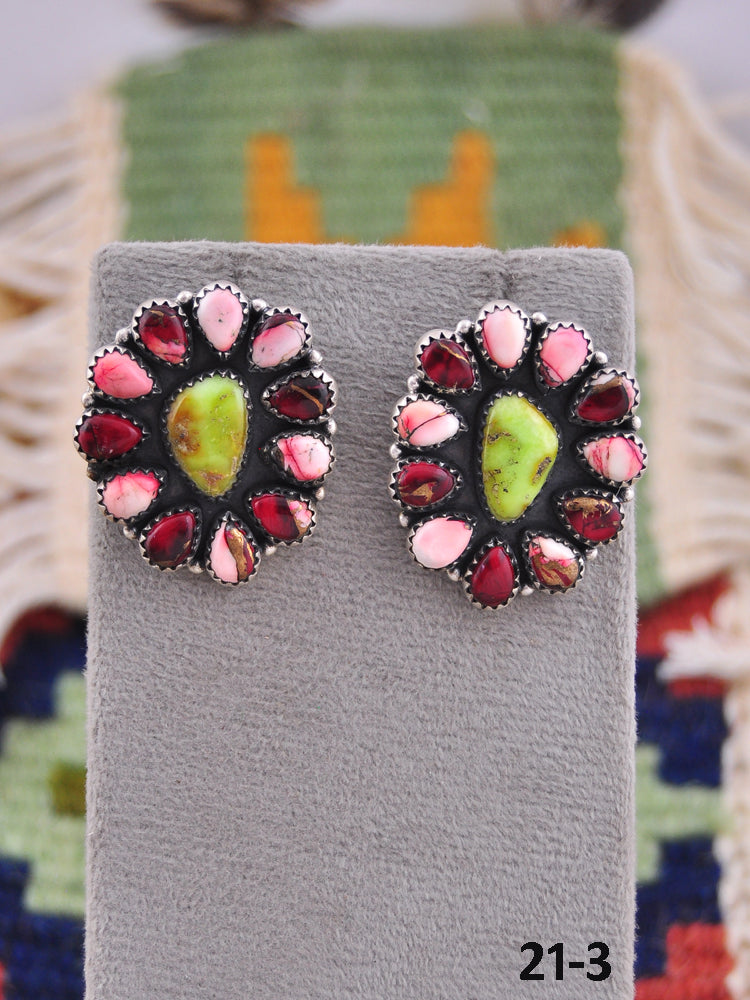 Southwest Made Multi Stone & Sterling Silver Post Earrings