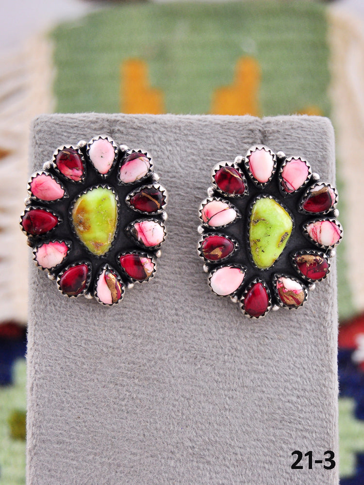 Southwest Made Multi Stone & Sterling Silver Post Earrings