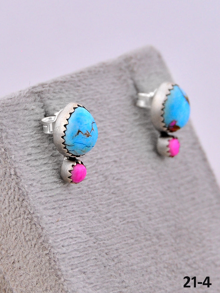 Southwest Made Cotton Candy Turquoise & Sterling Silver Post Earrings