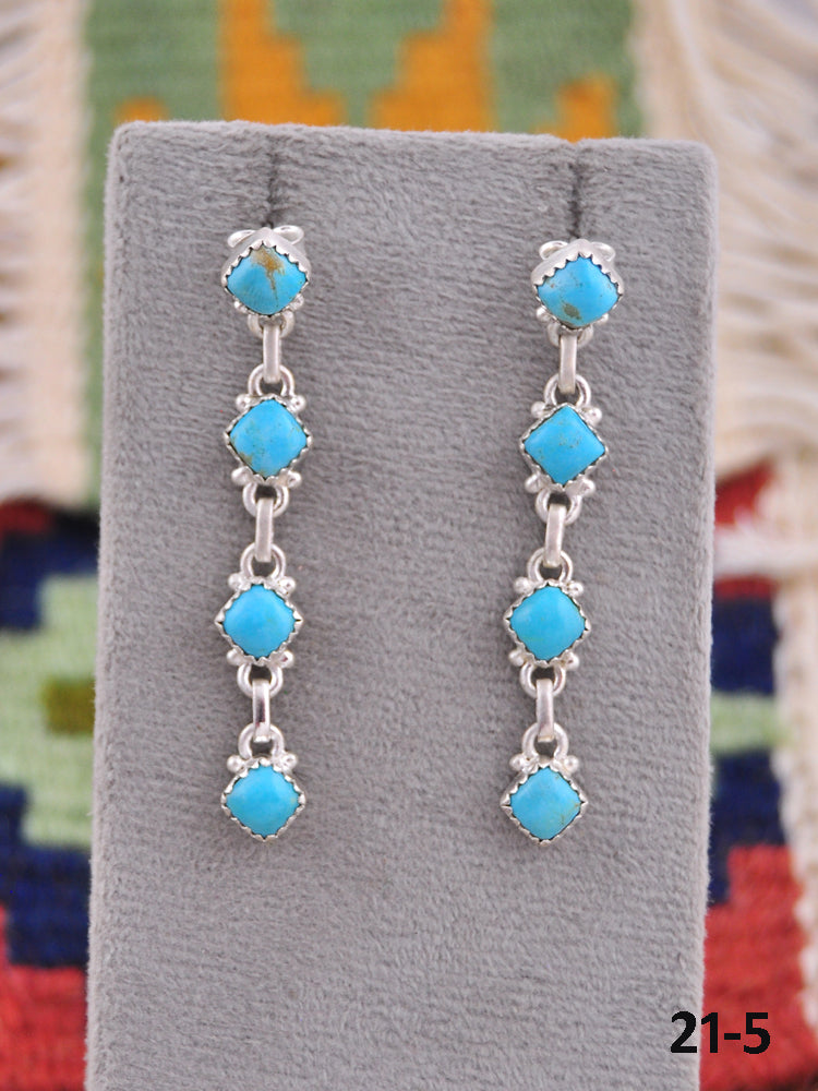 Southwest Made Kingman Turquoise & Sterling Silver Post Dangle Earrings