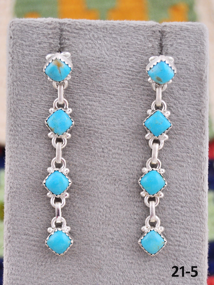 Southwest Made Kingman Turquoise & Sterling Silver Post Dangle Earrings
