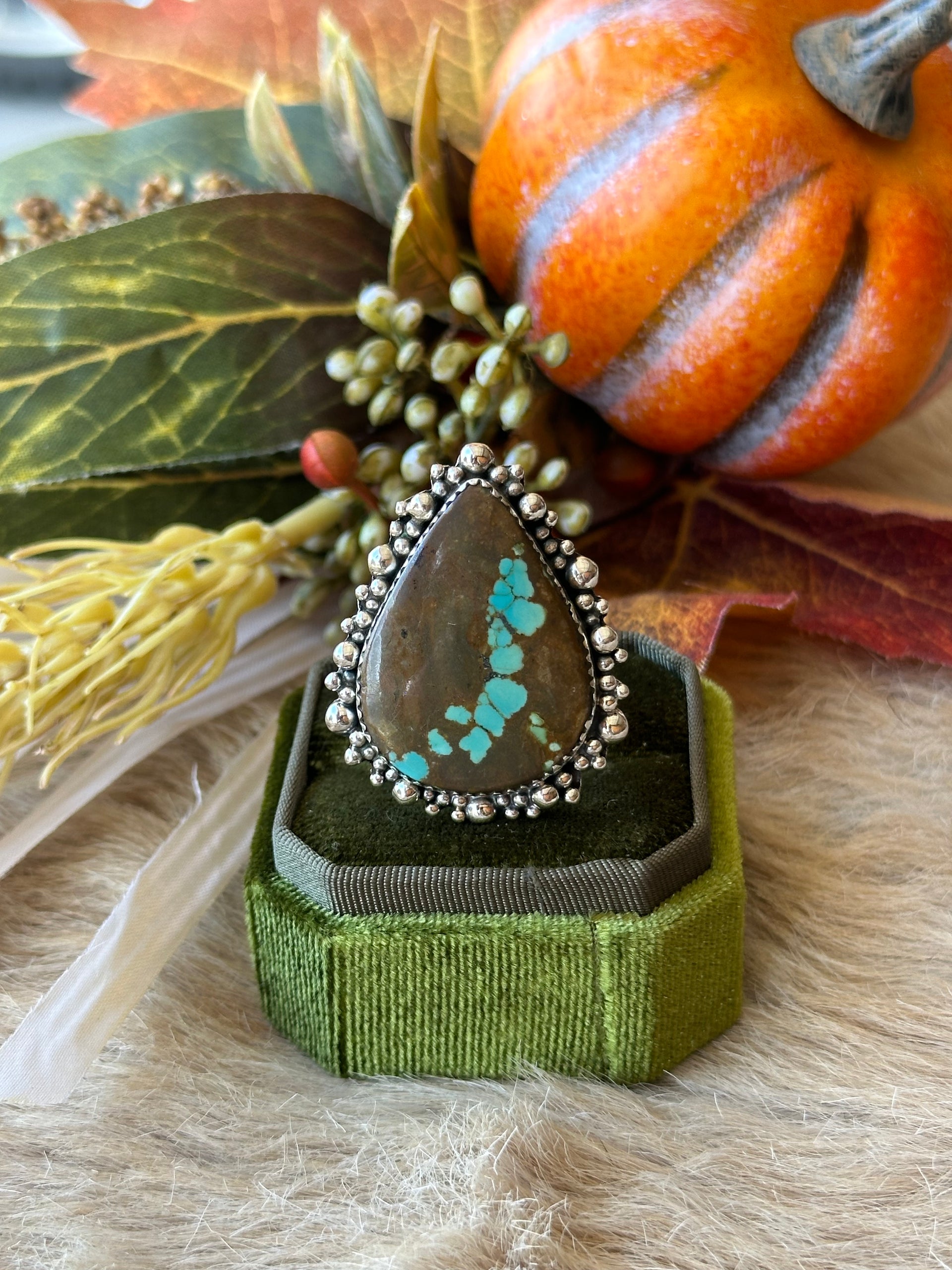 Southwest Handmade #8 Turquoise & Sterling Silver Adjustable Ring