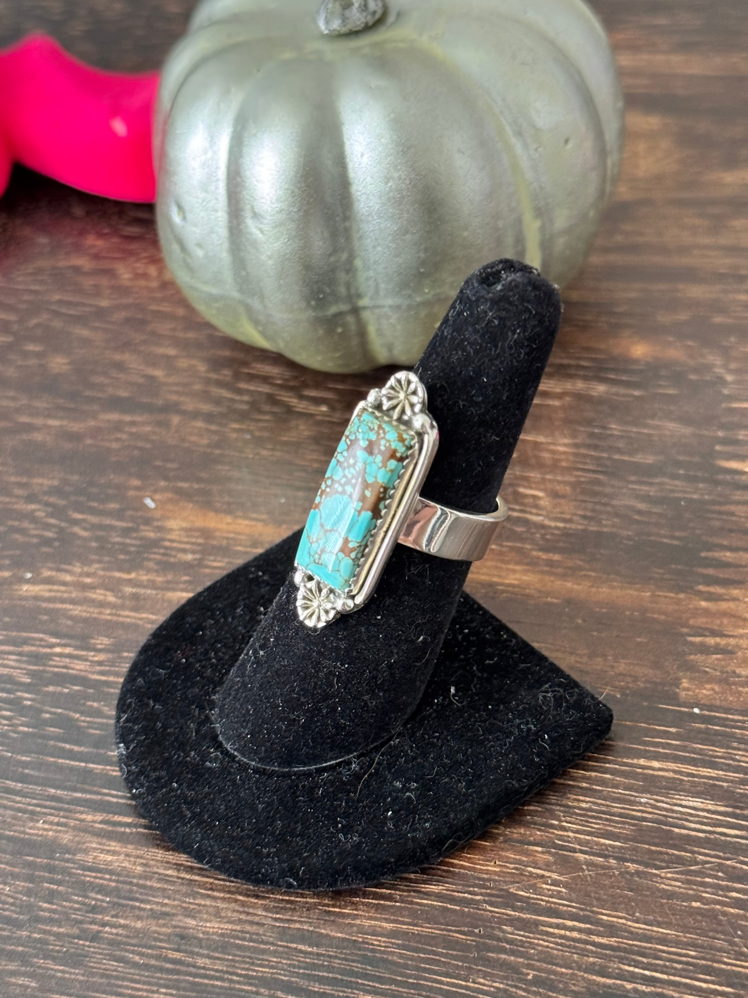 Southwest Handmade Number 8 Turquoise & Sterling Silver Adjustable Ring