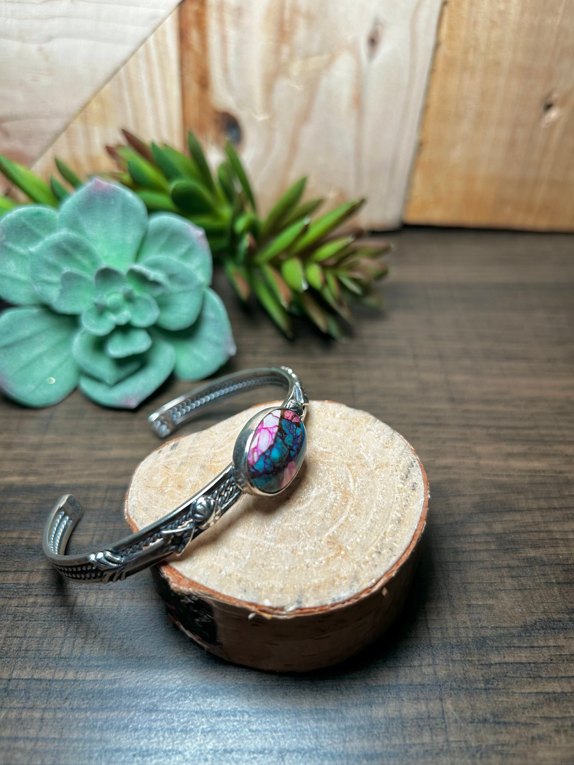 Navajo Made Mohave Turquoise & Sterling Silver Cuff Bracelet