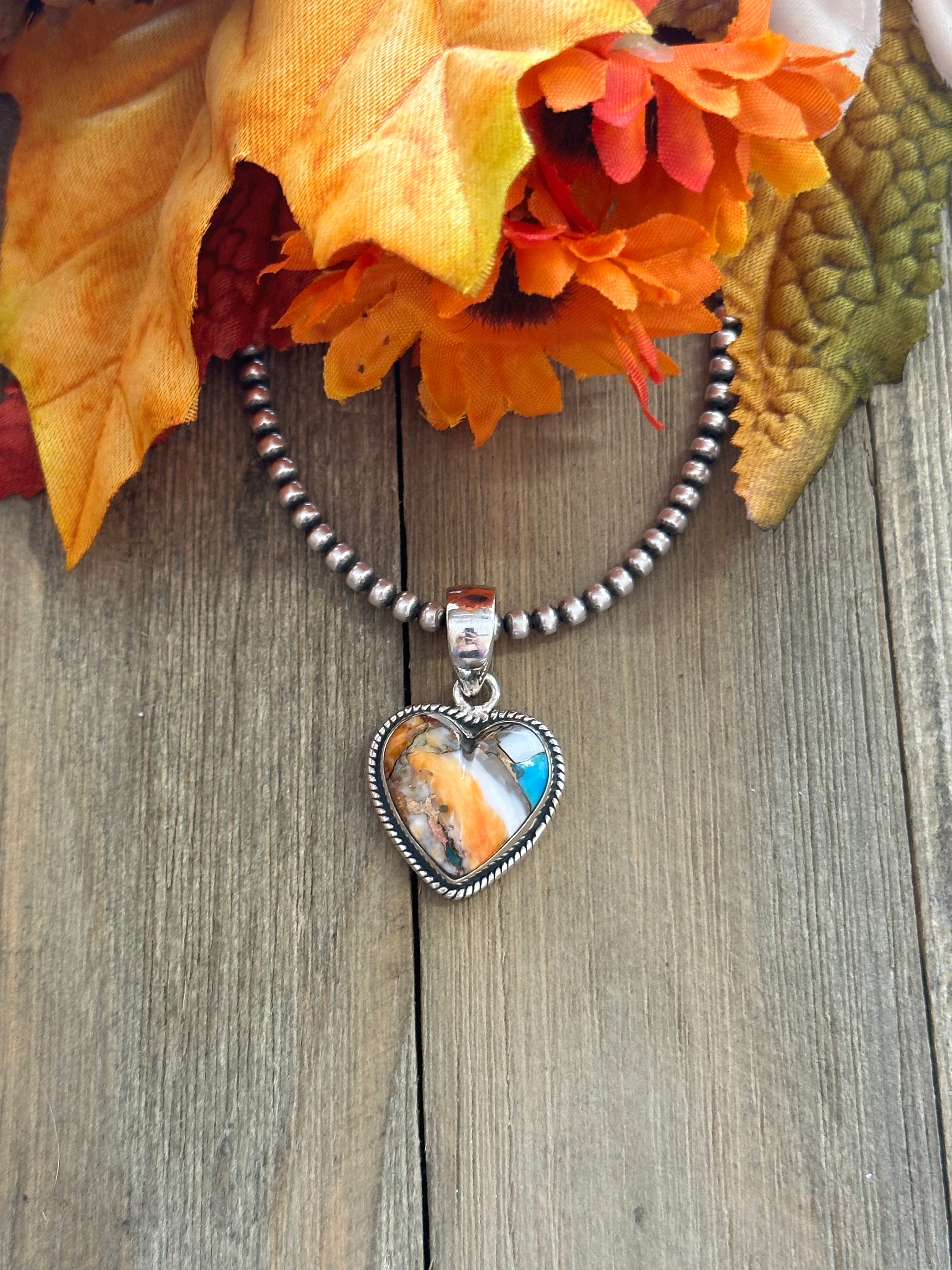 Southwest Handmade Mohave Turquoise & Sterling Silver Heart Pendant