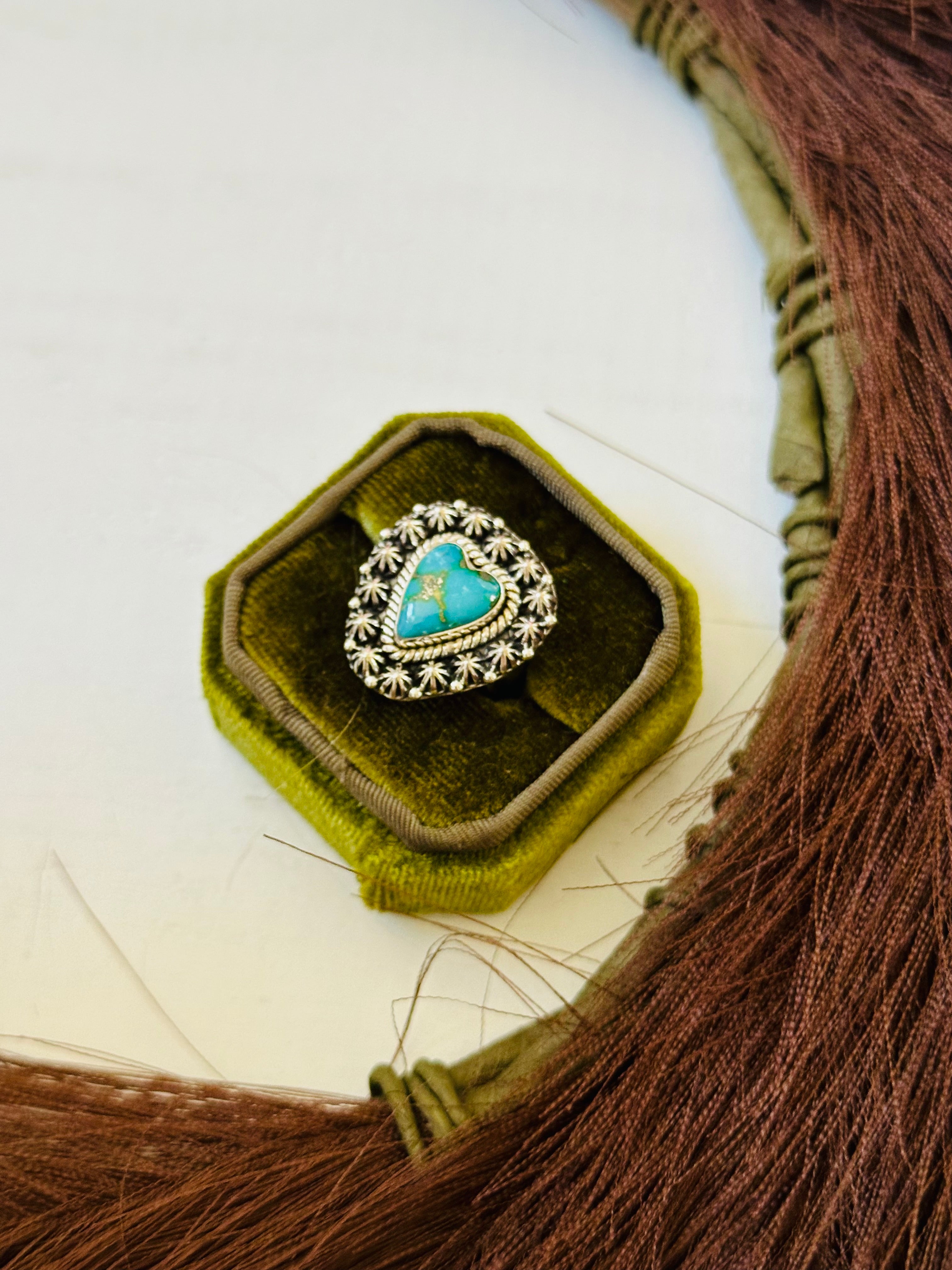 Southwest Handmade Sonoran Mountain Turquoise & Sterling Silver Ring Size 6.75