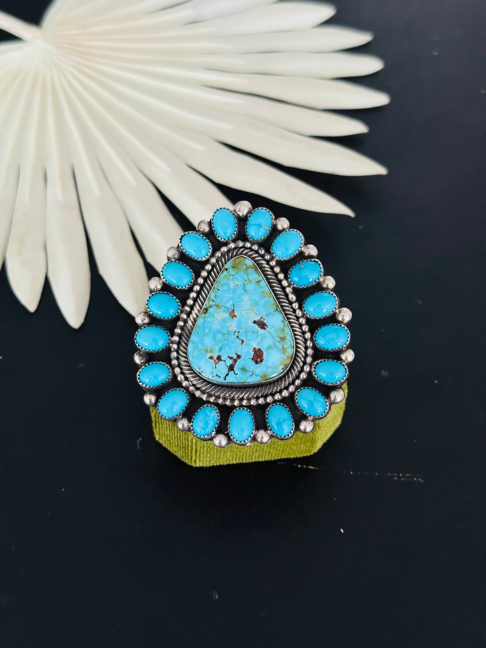Hemerson Brown Birds Eye Kingman Turquoise & Sterling Silver Adjustable Cluster Ring