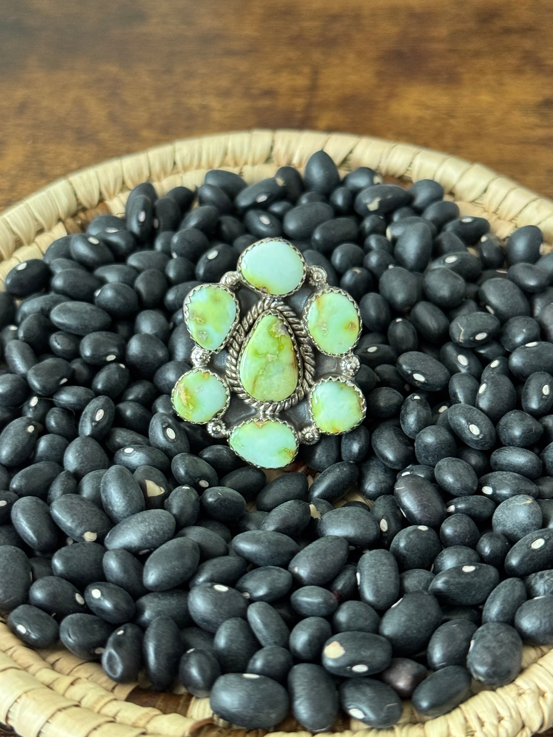 Southwest Handmade Palomino Variscite & Sterling Silver Adjustable Cluster Ring