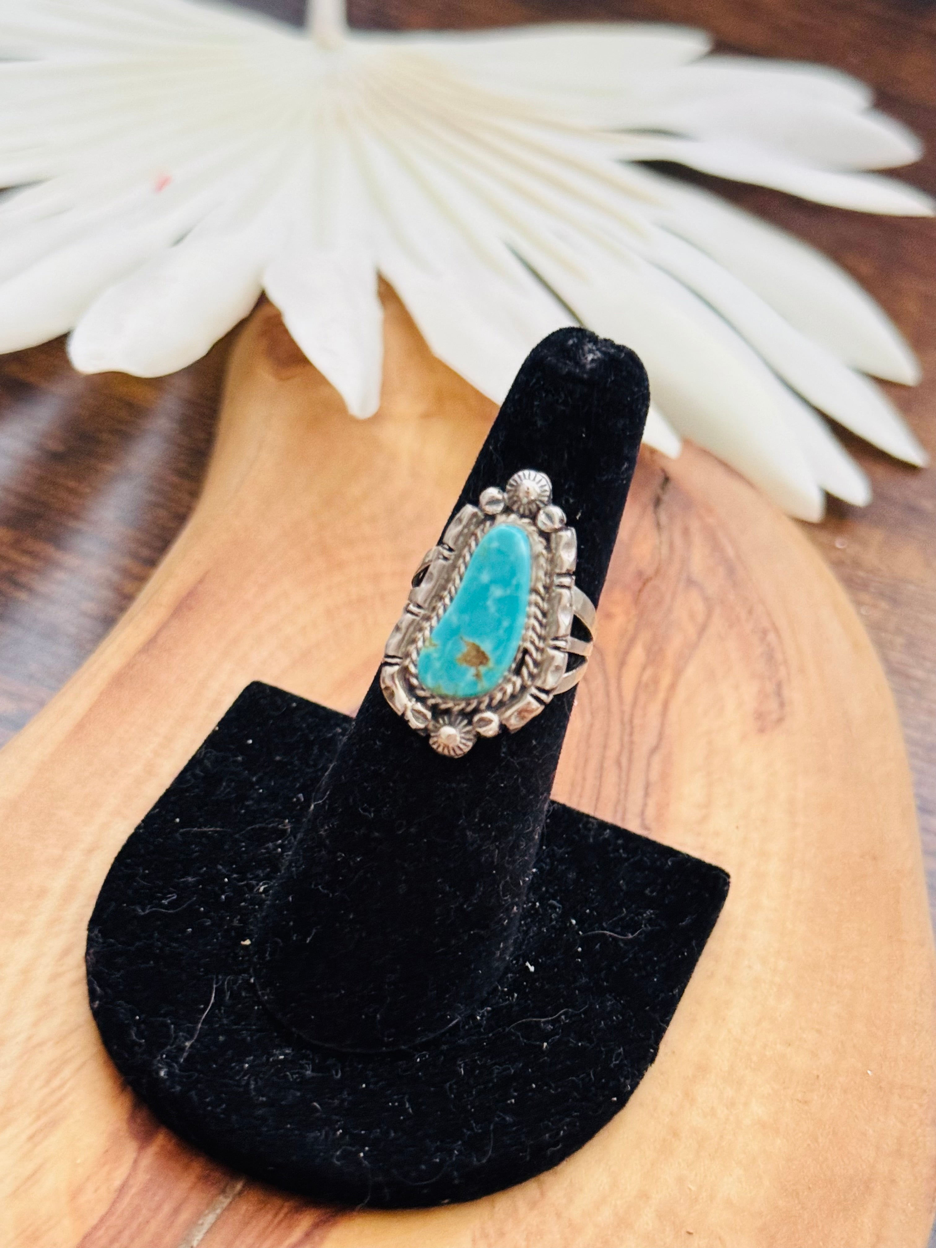 Navajo Made Kingman Turquoise & Sterling Silver Ring Size 5.75