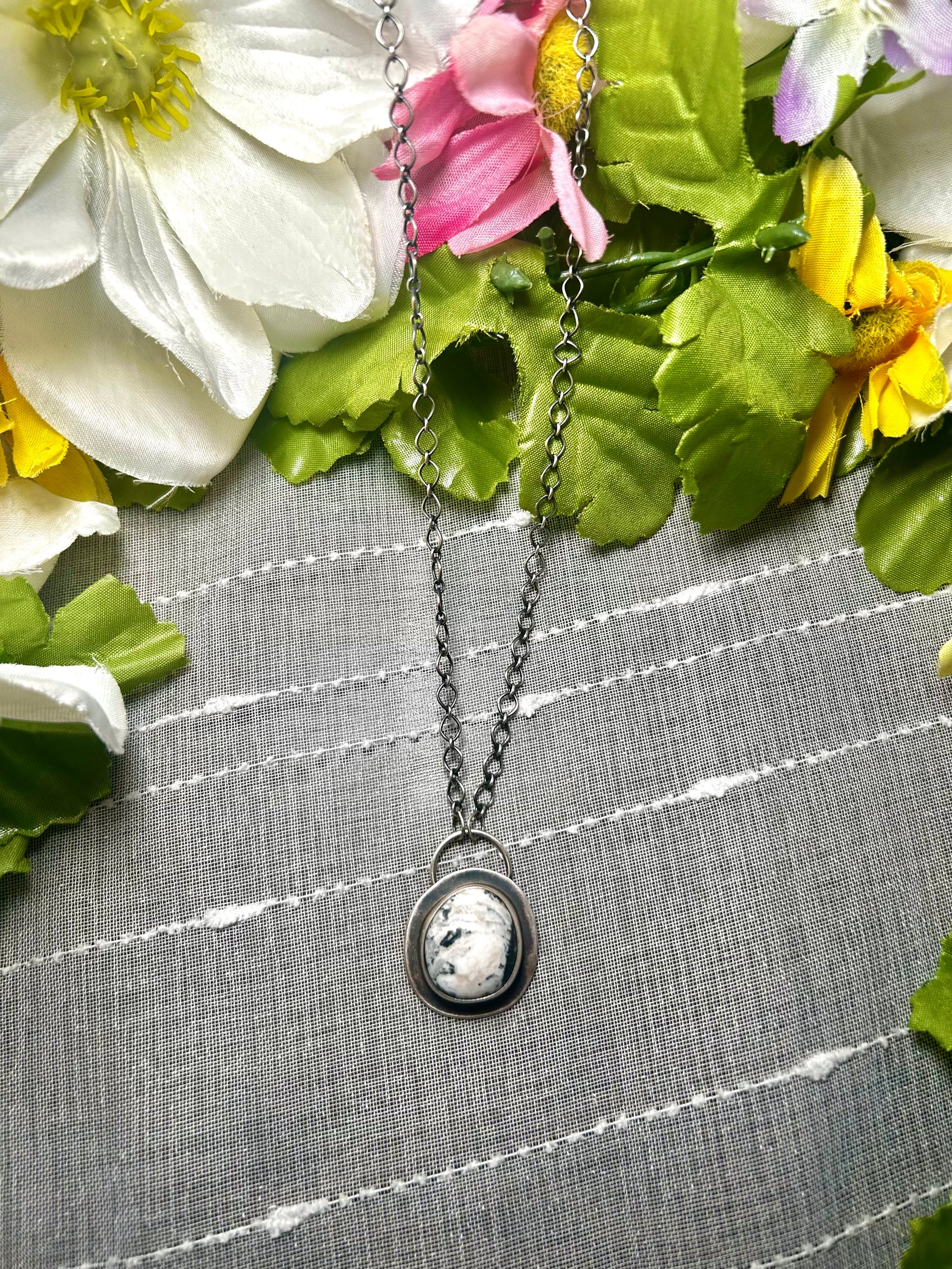 Navajo Made White Buffalo & Sterling Silver Necklace