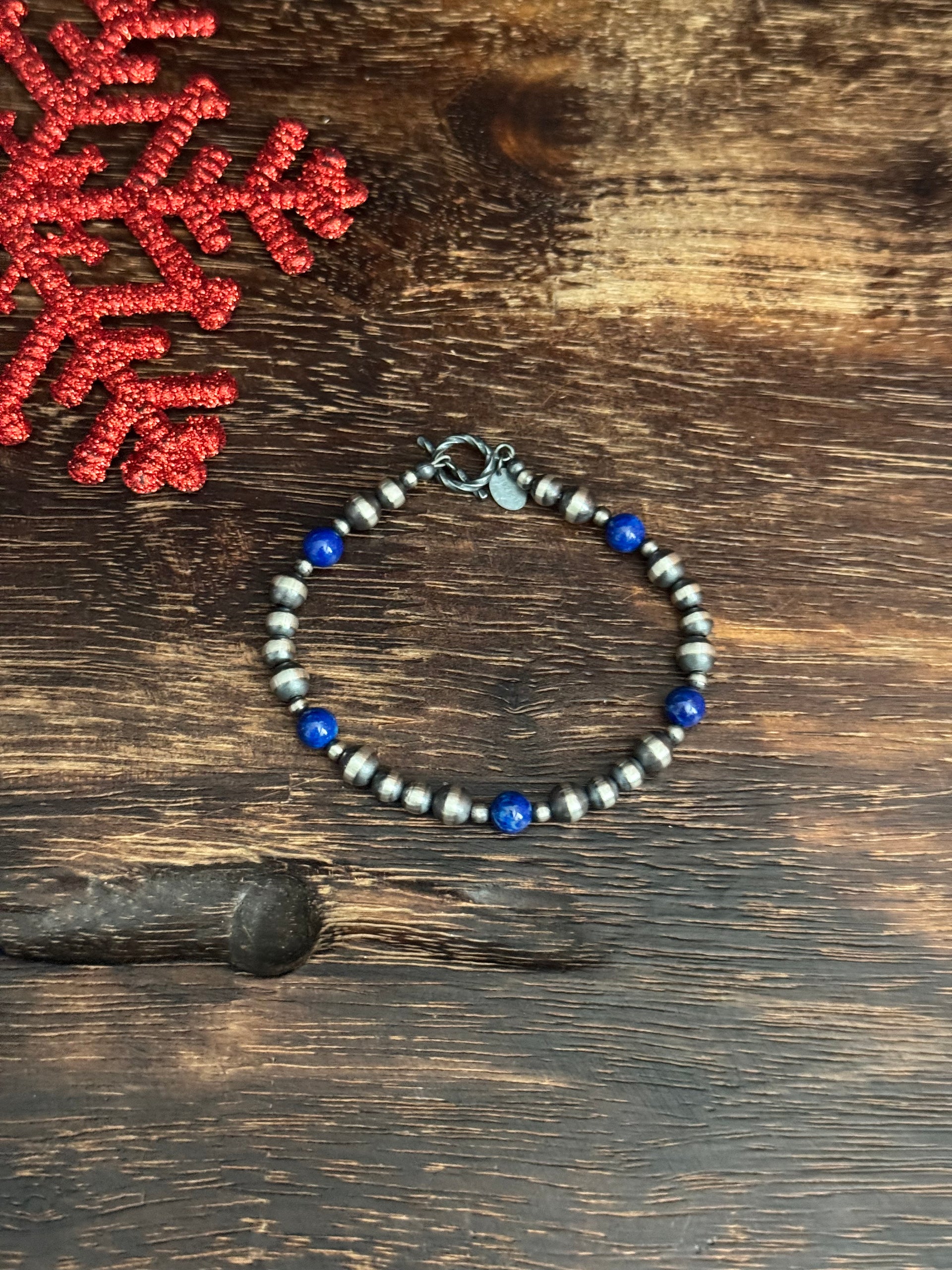 Navajo Strung Lapis & Sterling Silver Pearl Beaded Bracelet