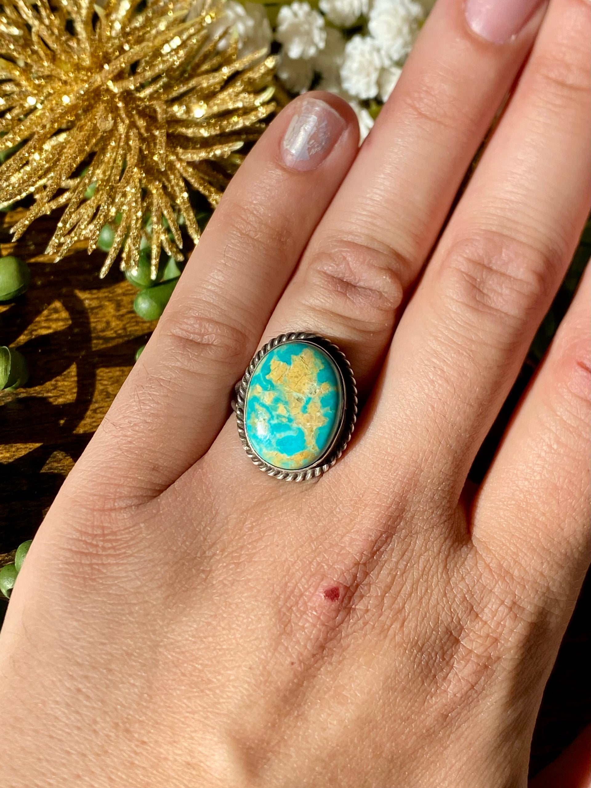 Navajo Handmade Royston Turquoise & Sterling Silver Size 8.5