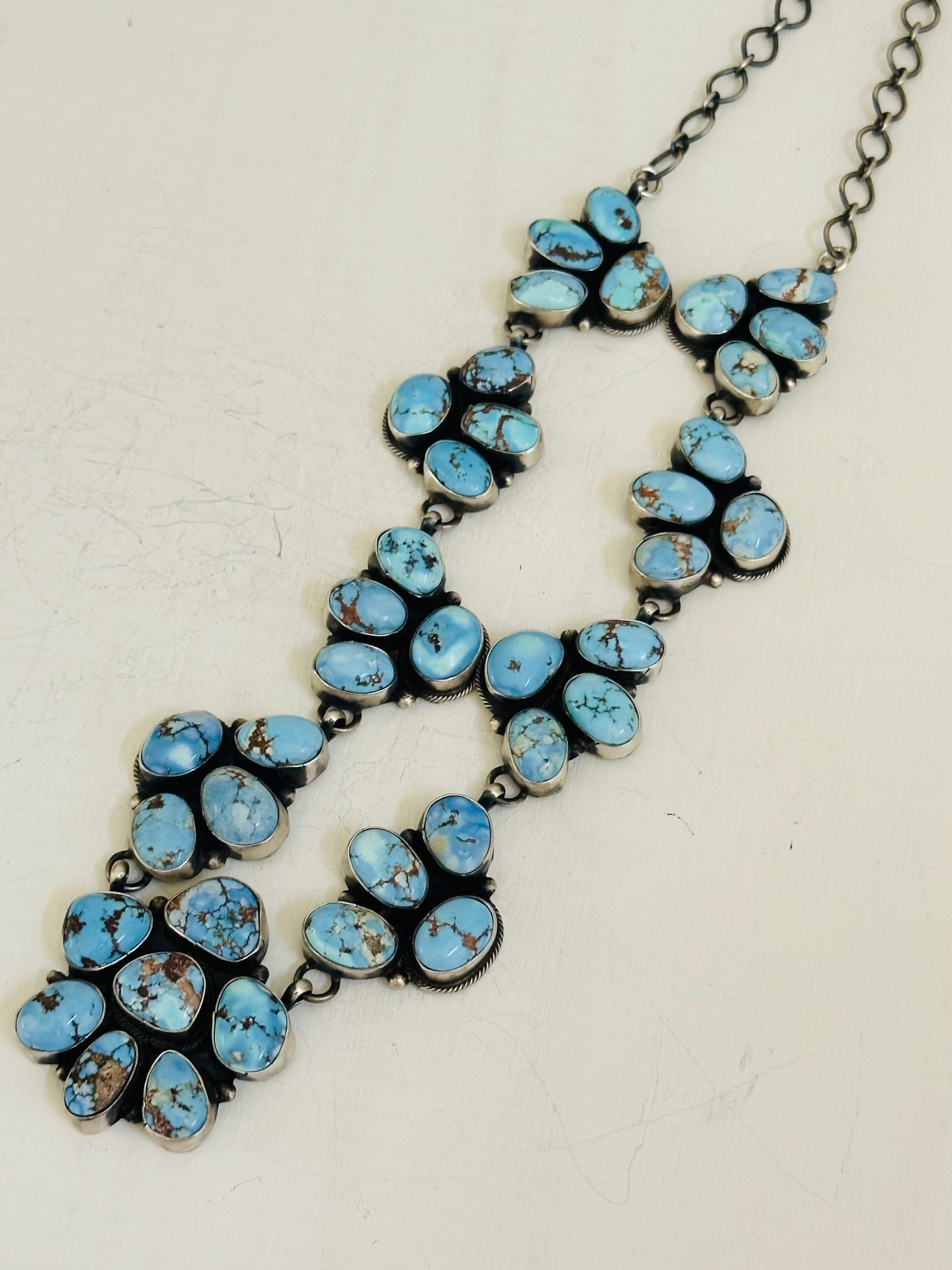 Navajo Made Golden Hills Turquoise & Sterling Silver Cluster Necklace Set