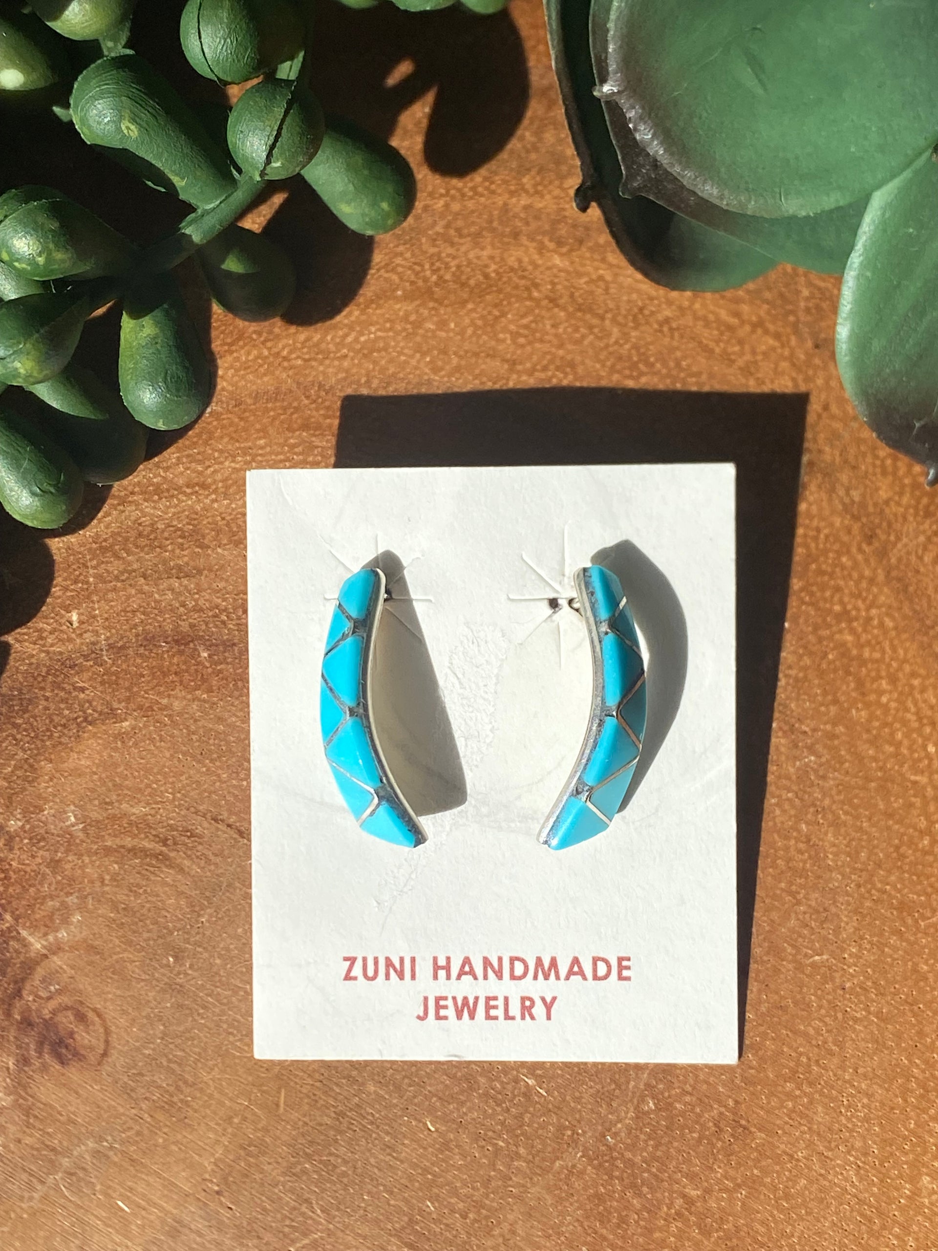 Zuni Handmade Kingman Turquoise & Sterling Silver Post Earrings