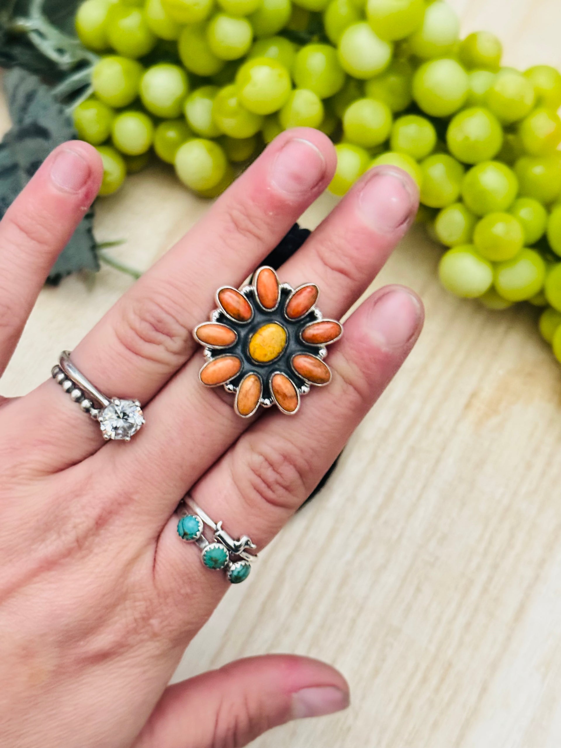 Southwest Handmade Multi Stone & Sterling Silver Adjustable Cluster Ring