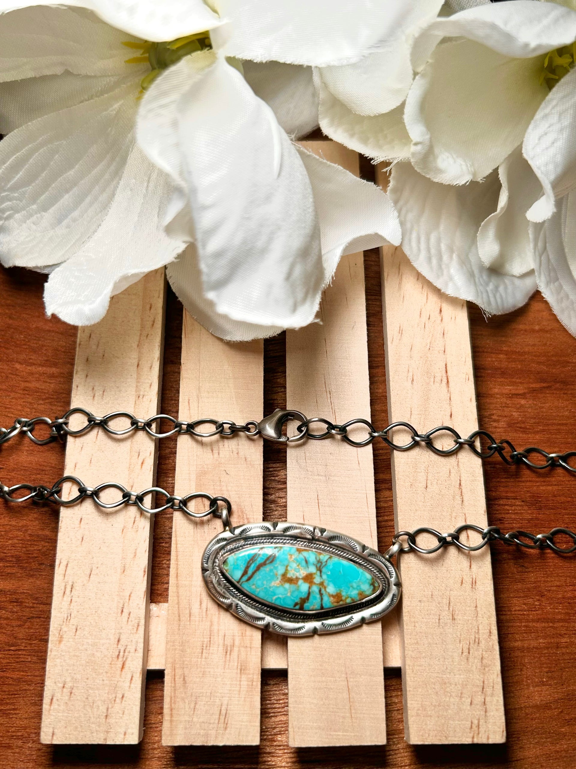 Navajo Made #8 Turquoise & Sterling Silver Necklace