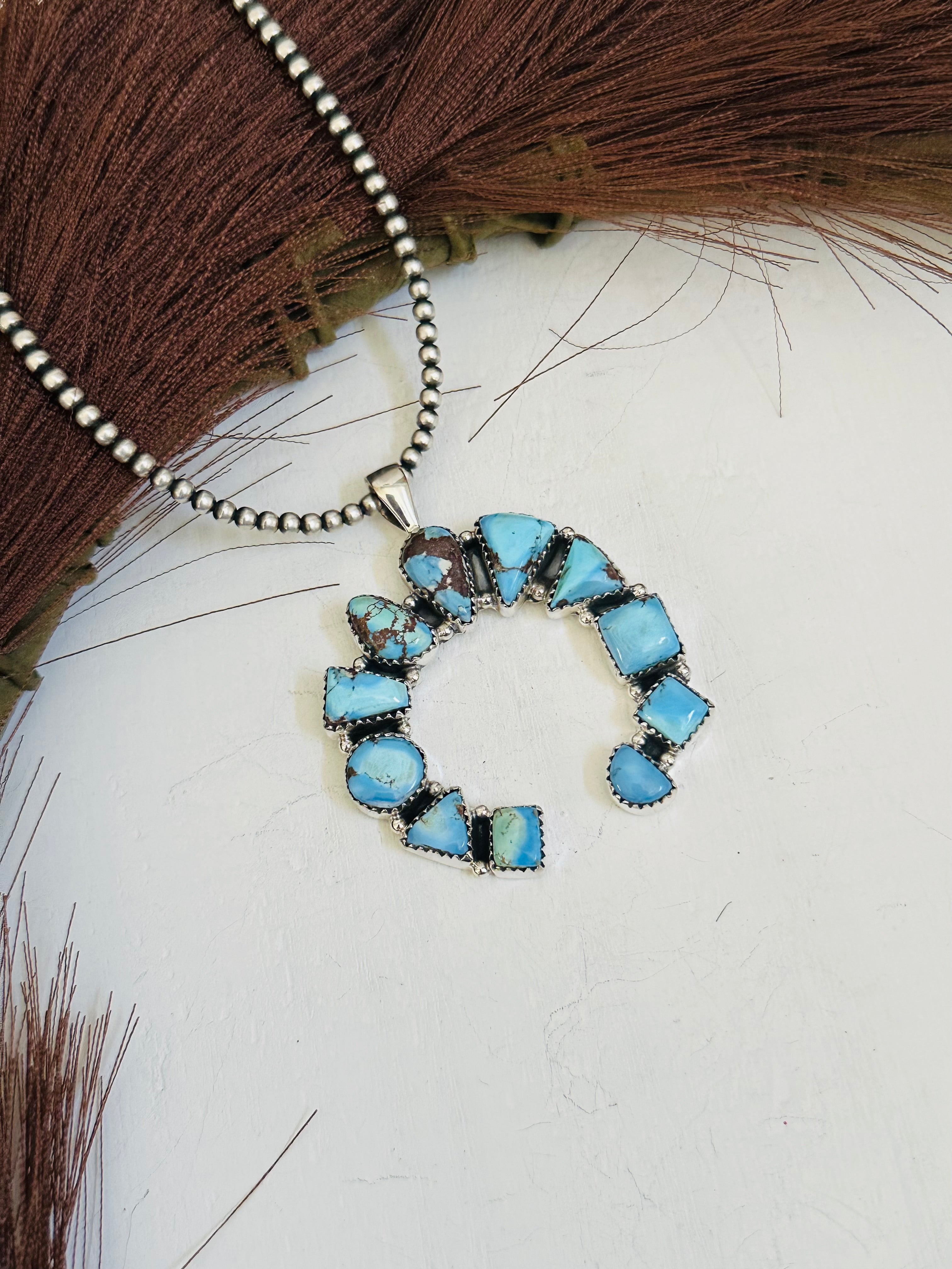 Southwest Handmade Golden Hills Turquoise & Sterling Silver Naja Pendant