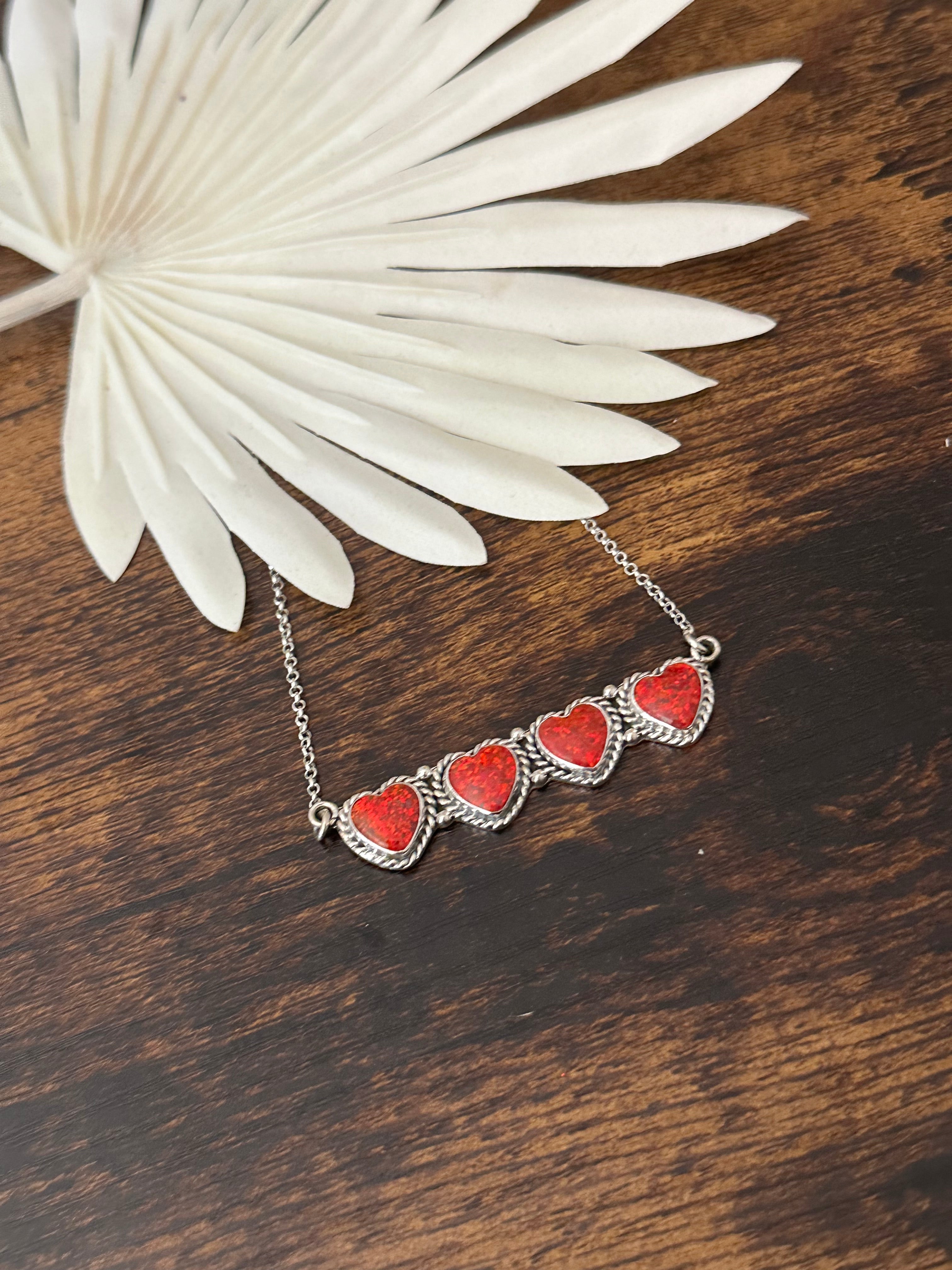 Southwest Handmade Red Opal & Sterling Silver Heart Necklace