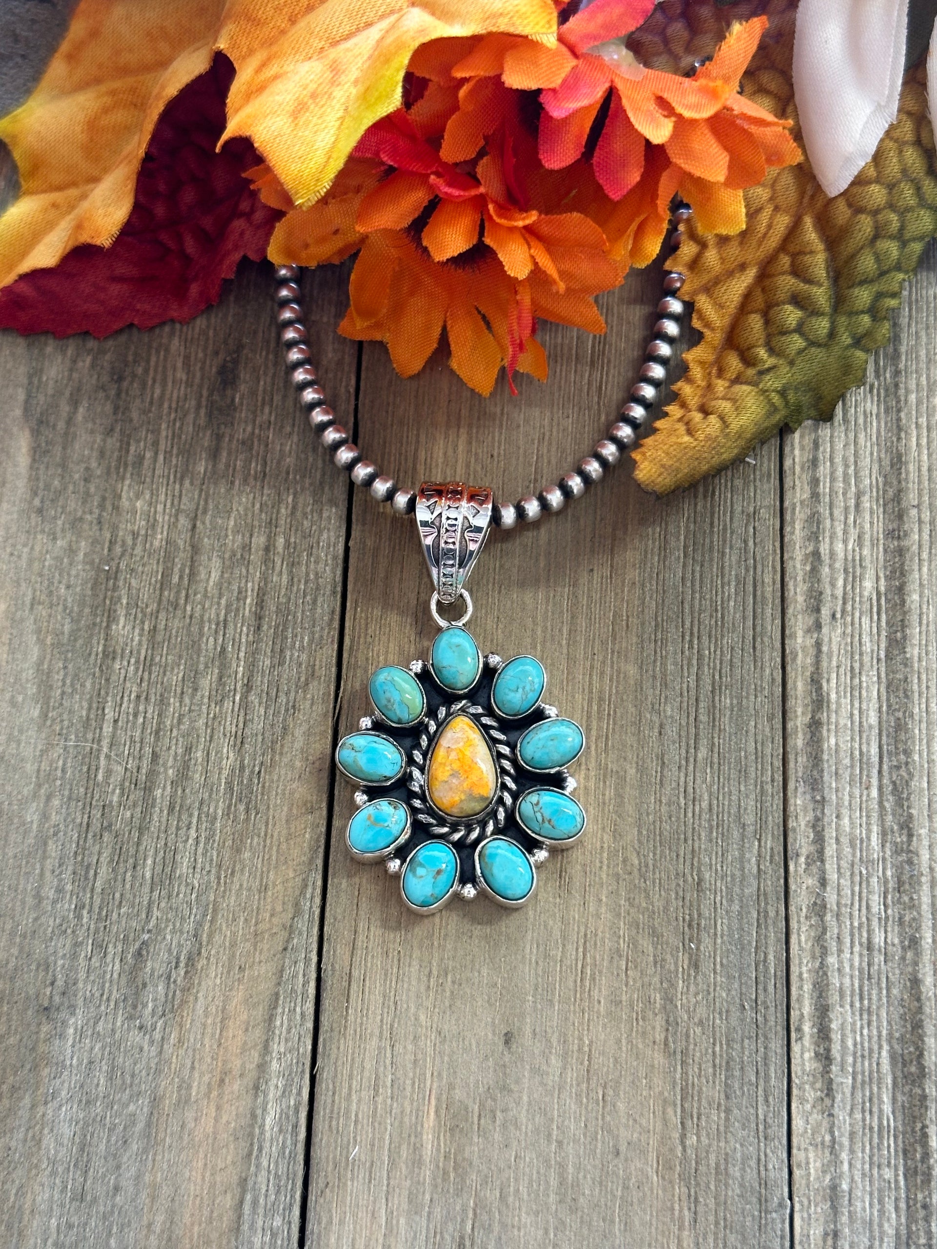 Southwest Handmade Multi Stone & Sterling Silver Cluster Pendant