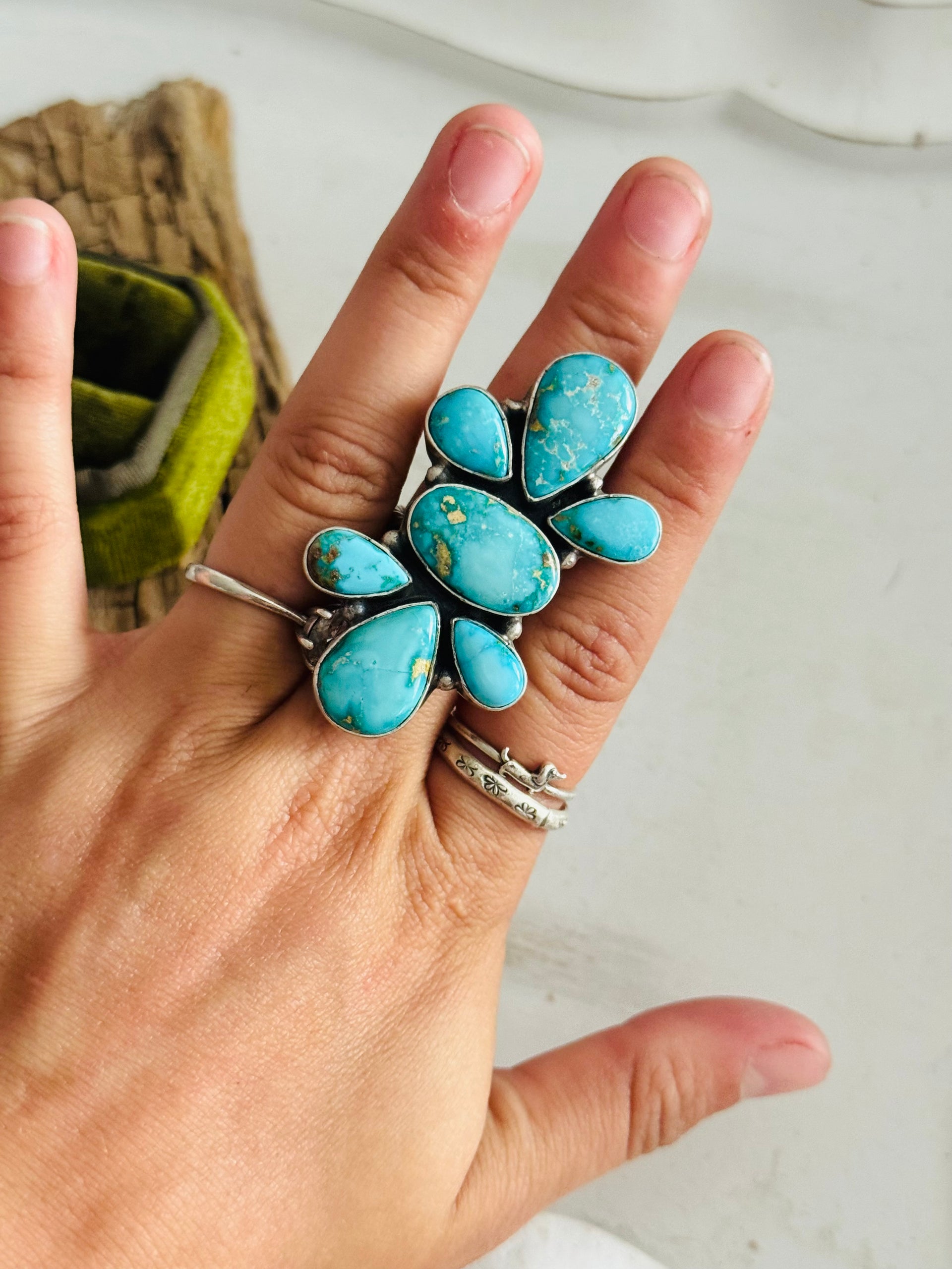 Russell Sam Sonoran Mountain Turquoise & Sterling Silver Adjustable Cluster Ring