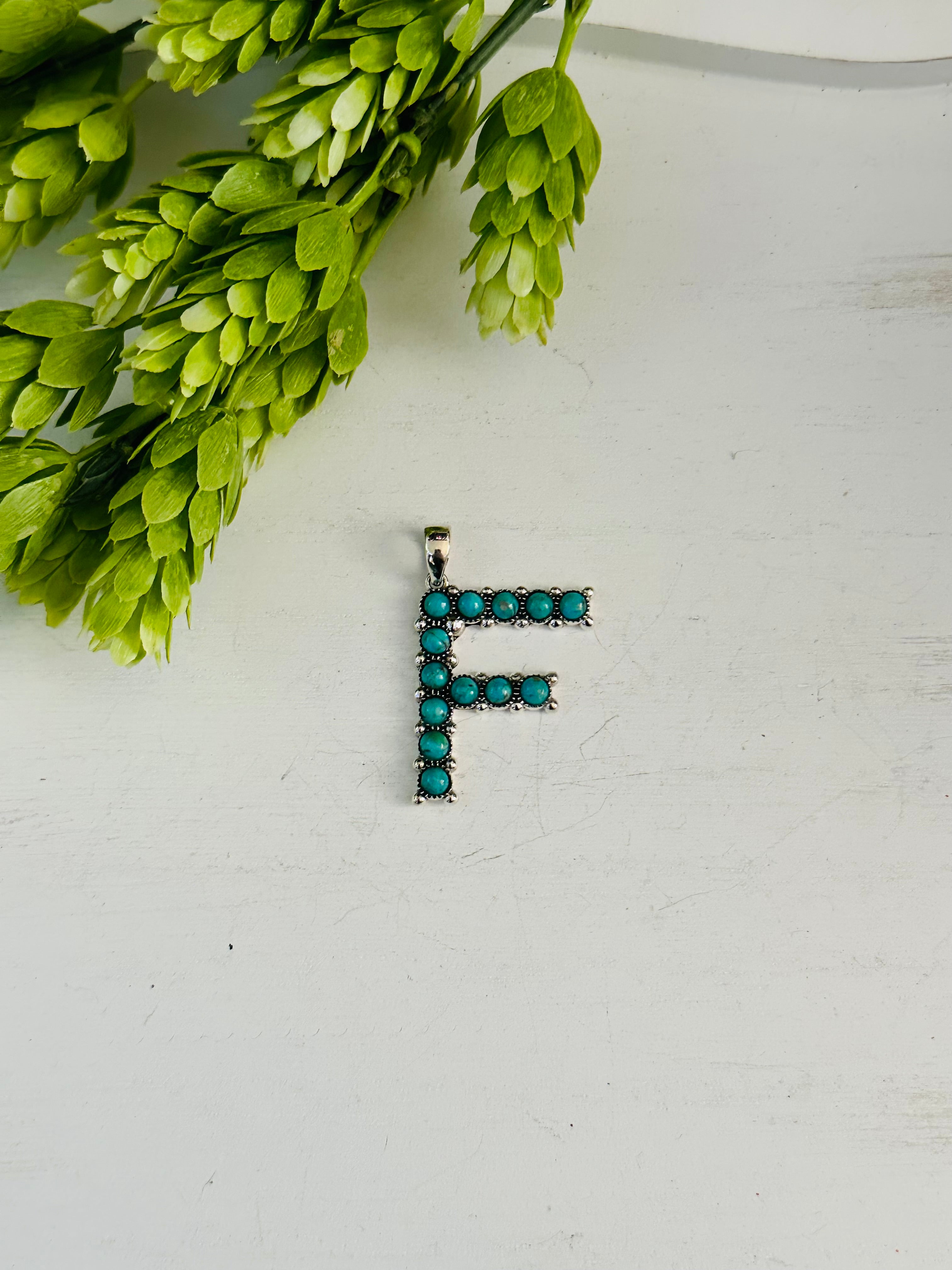 Southwest Handmade Kingman Turquoise & Sterling Silver Letter Pendant