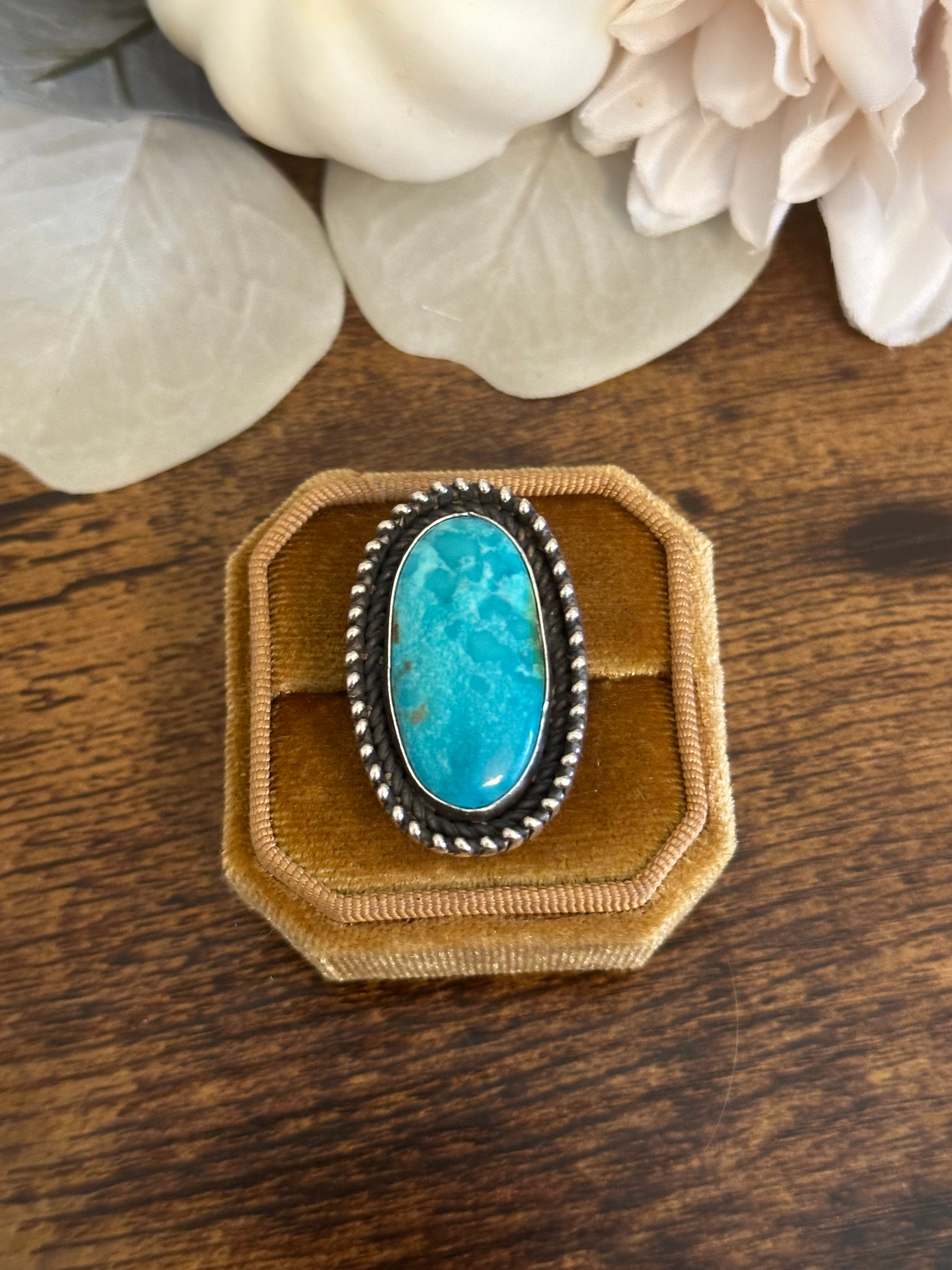 Navajo Made Kingman Turquoise & Sterling Silver Ring Size 5.5