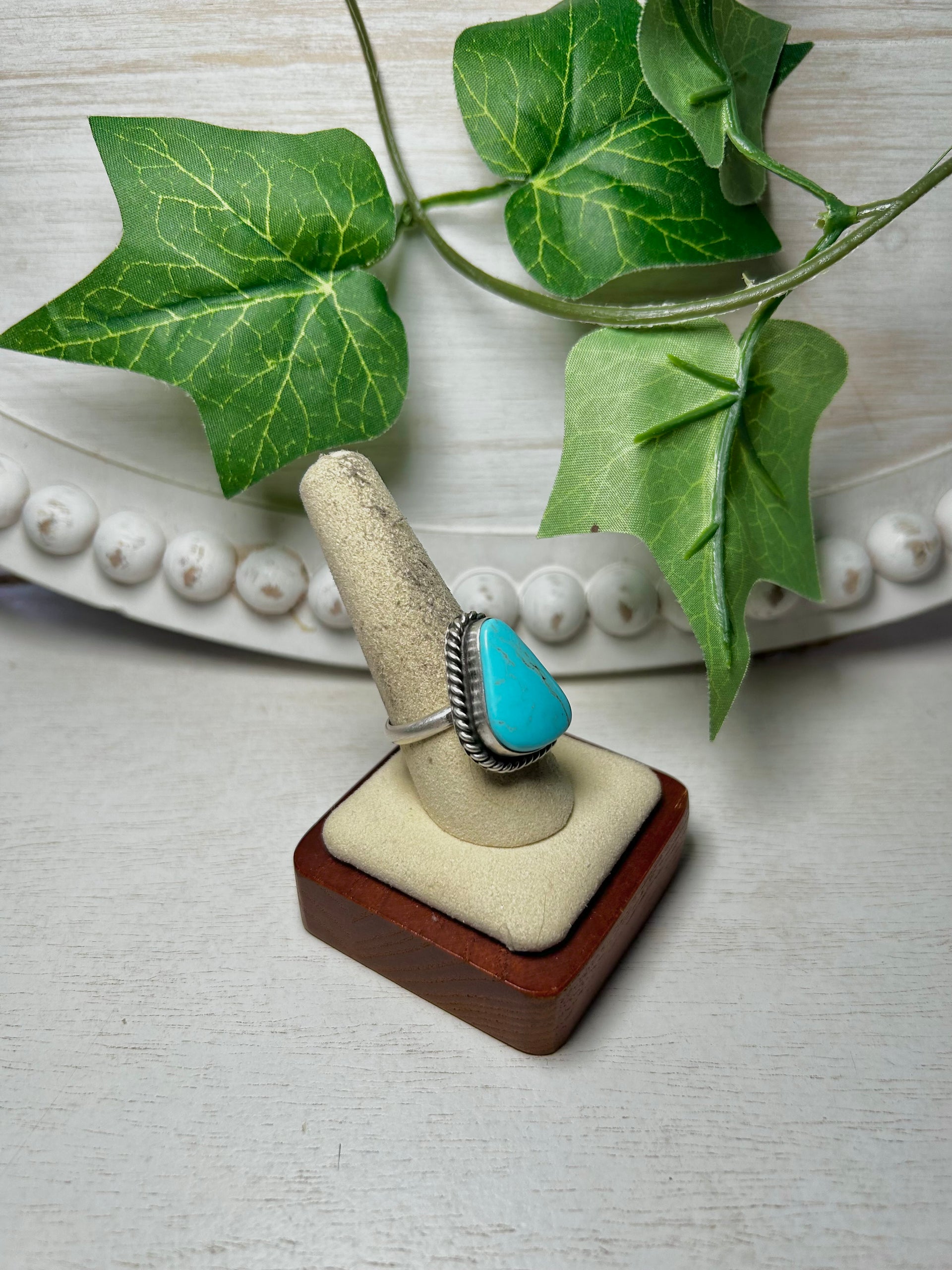 Johnny Dixon Kingman Turquoise & Sterling Silver Adjustable Ring