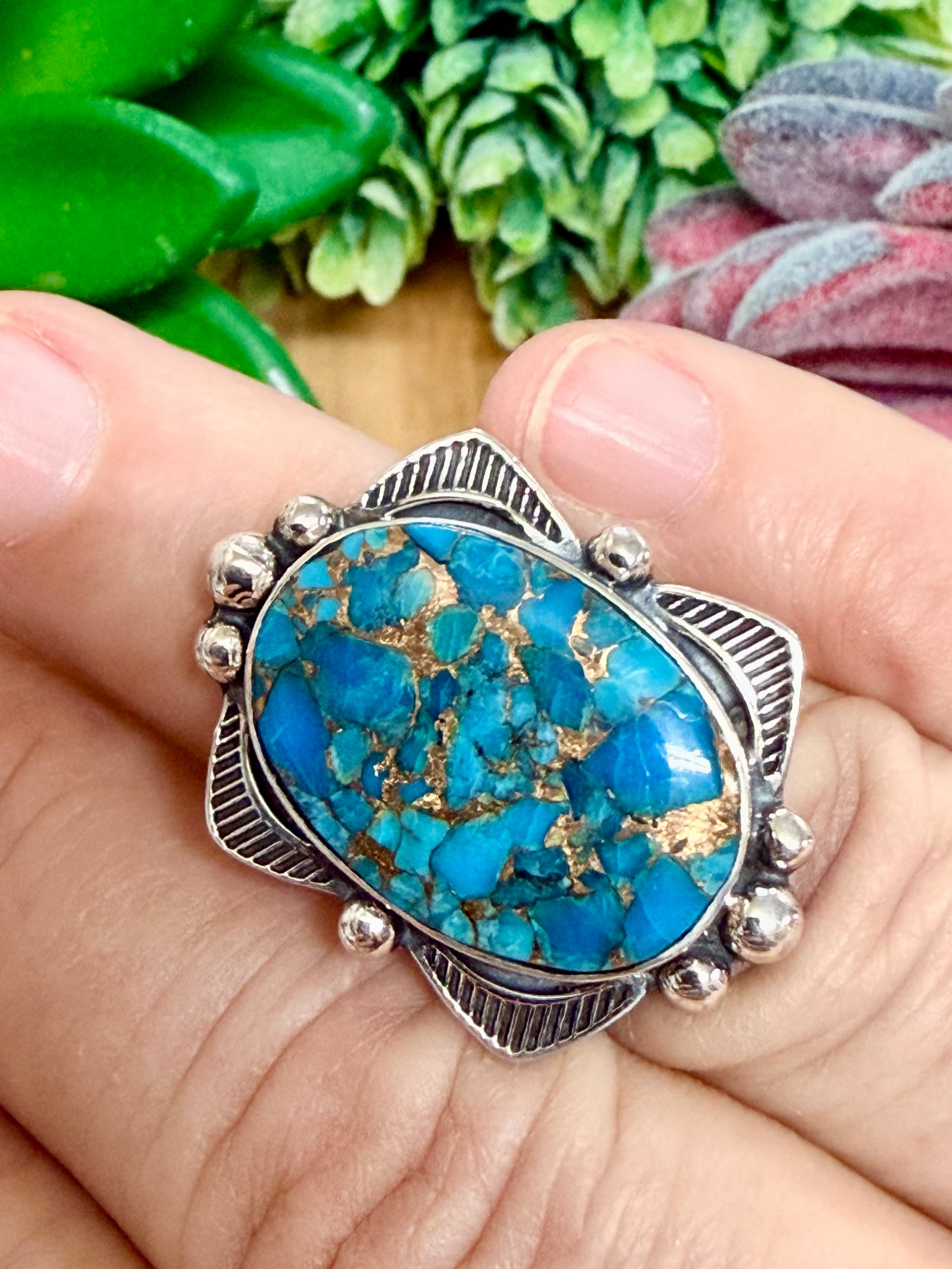 Southwest Handmade Mohave & Sterling Silver Ring Size 6