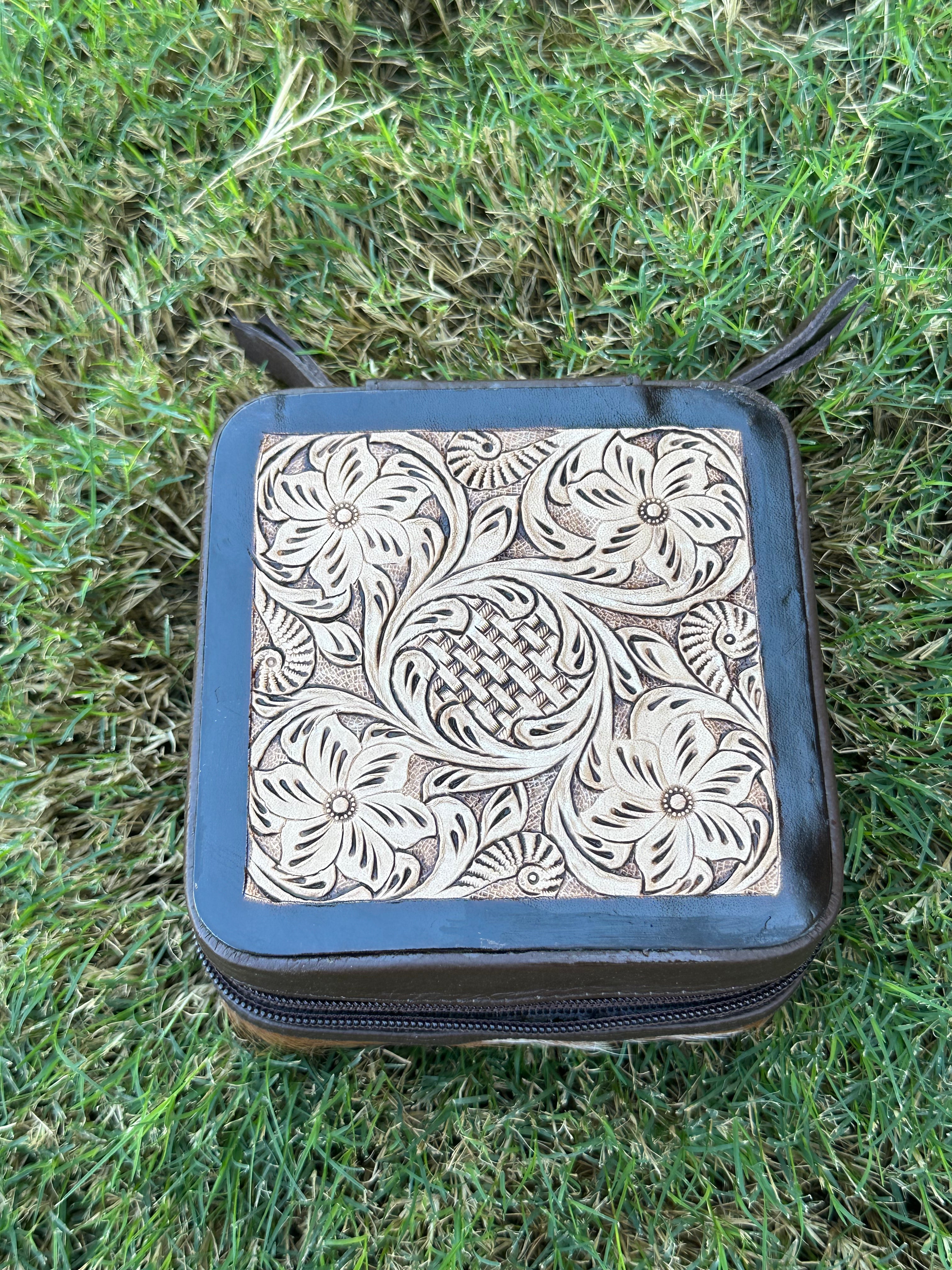 Genuine Tooled Leather Cowhide Jewelry Box