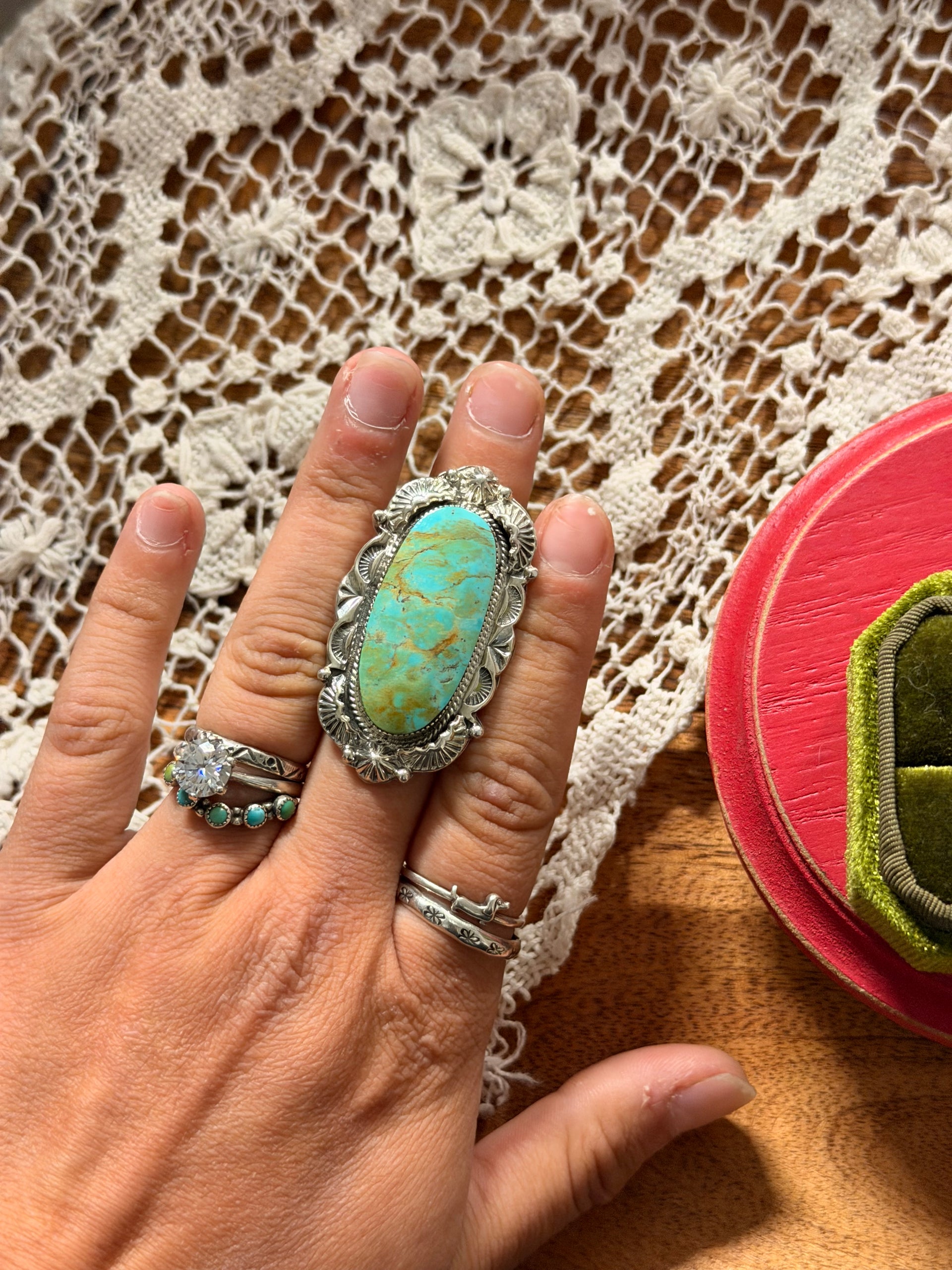 Emerson Degarito Kingman Turquoise & Sterling Silver Ring Size 6.25