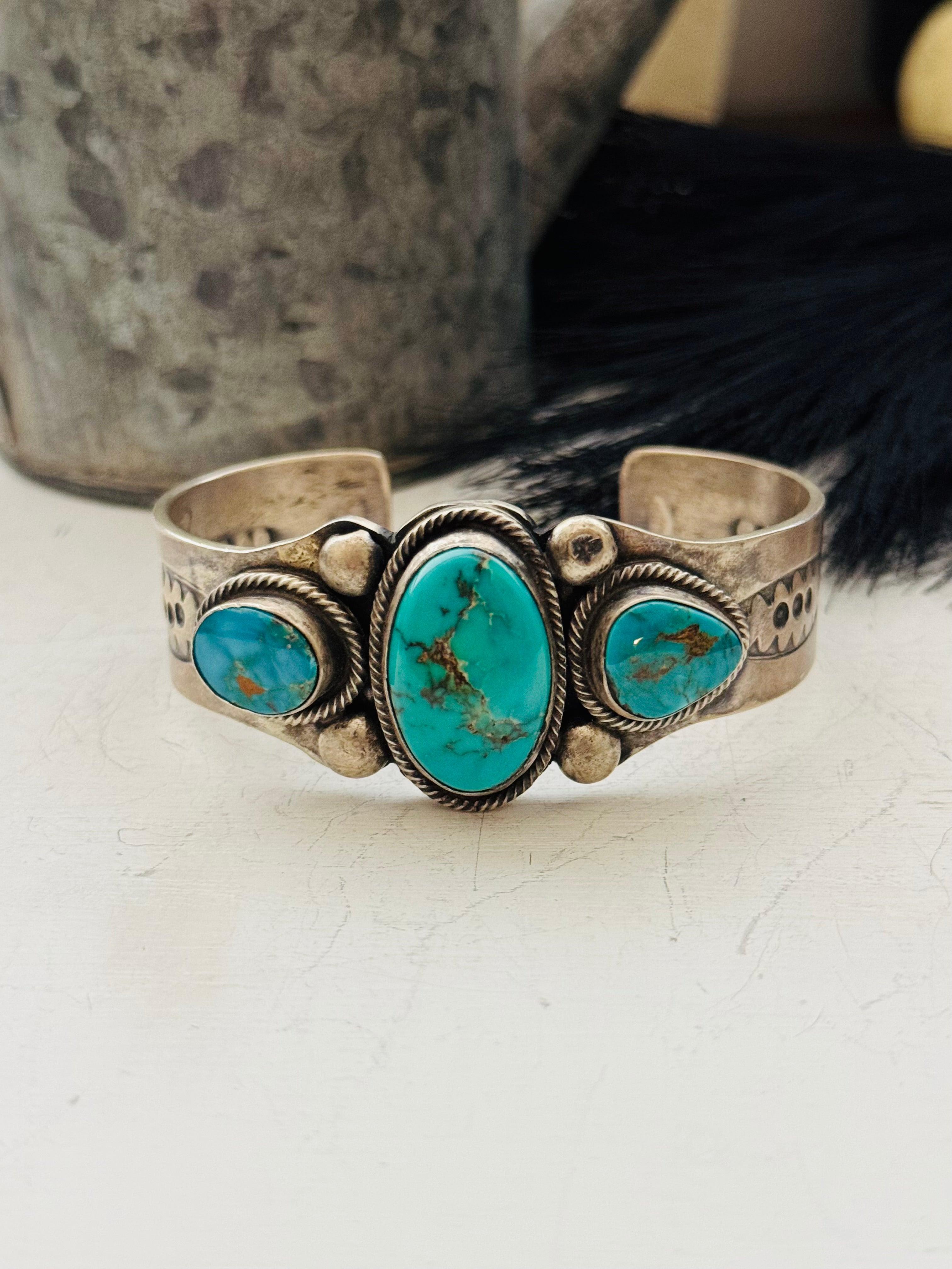 Navajo Made Royston Turquoise & Sterling Silver Cuff Bracelet