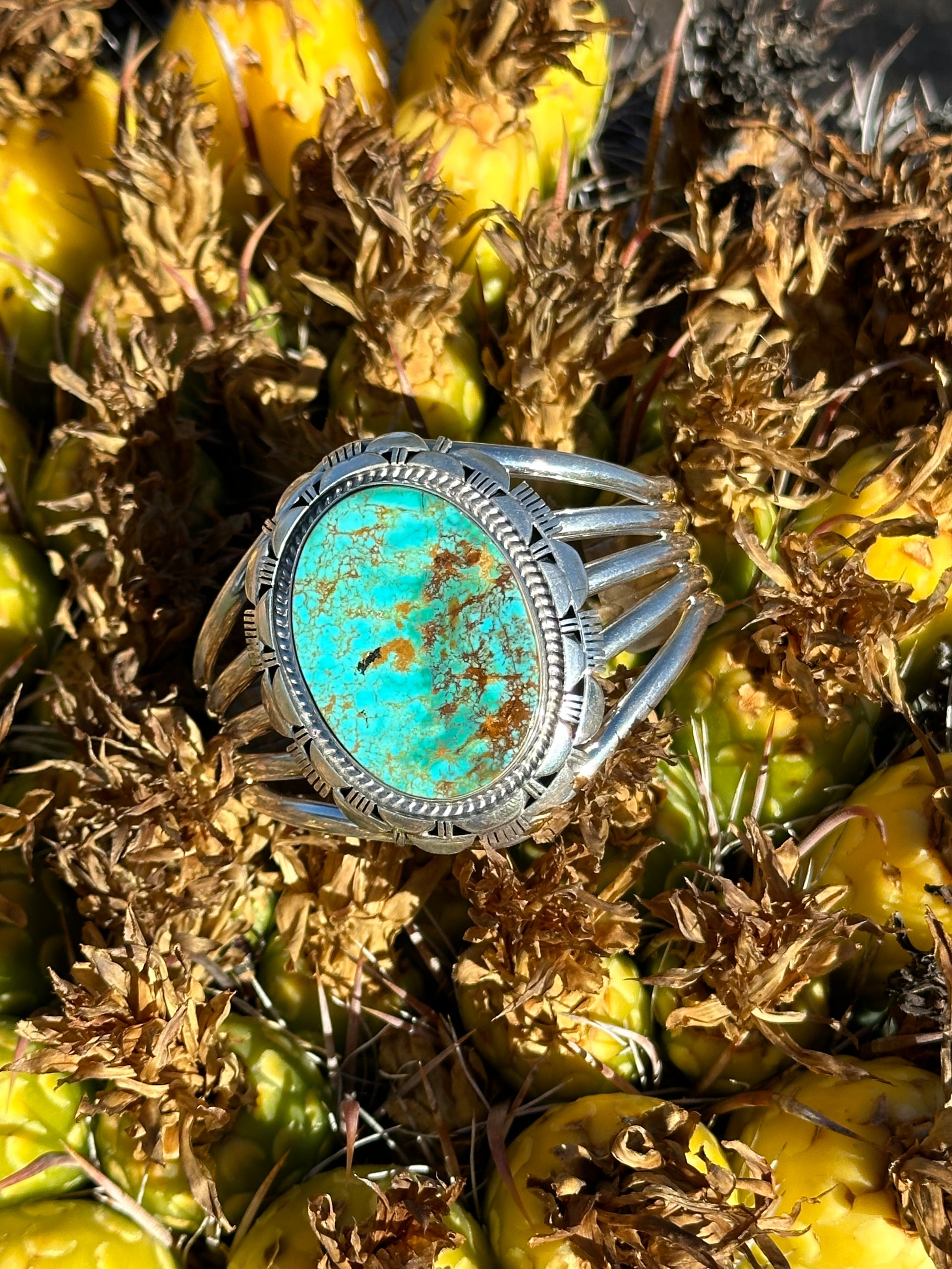 Larry Mores Yazzie Royston Turquoise & Sterling Silver Cuff Bracelet