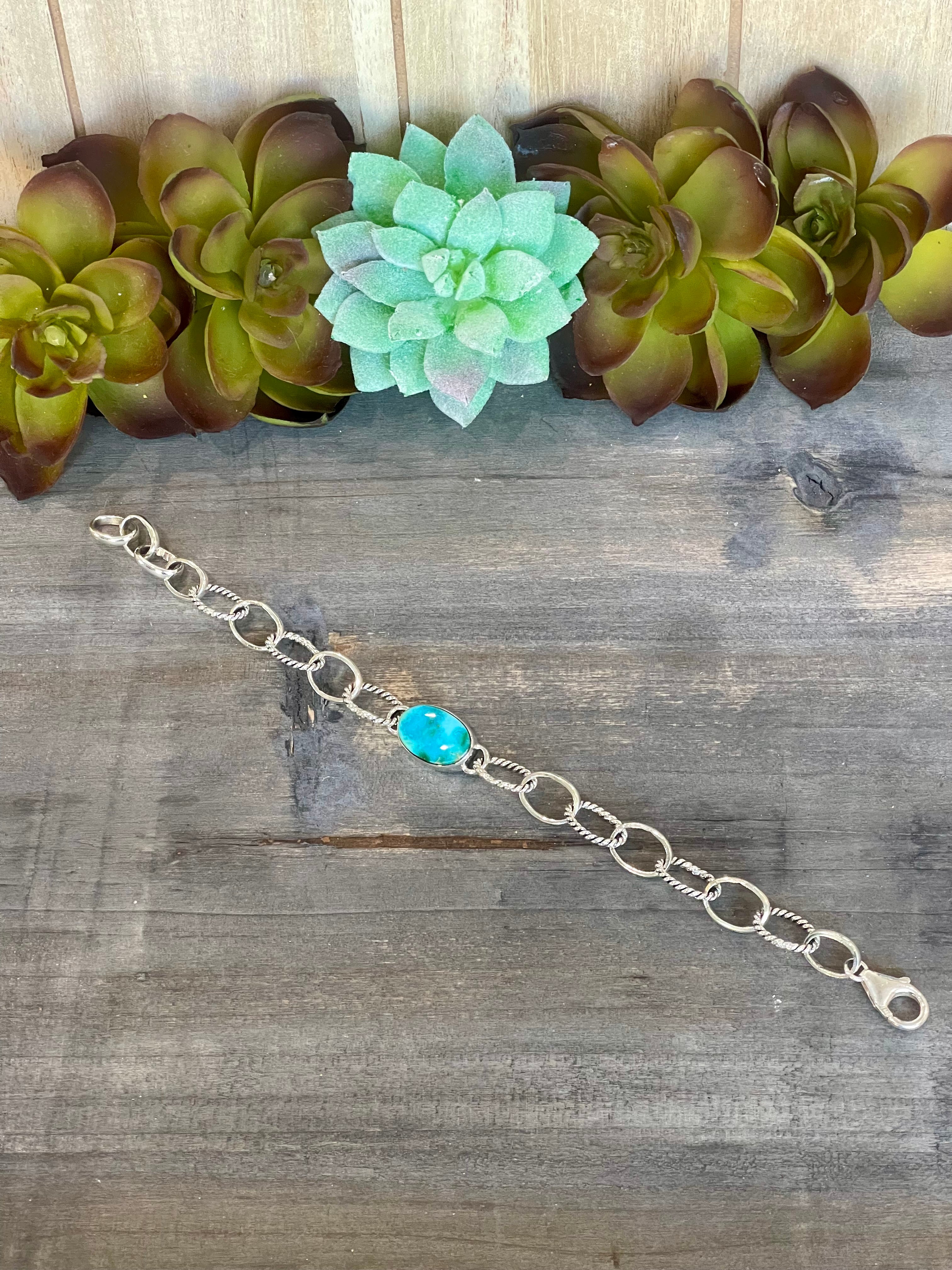 Southwest Handmade Sonoran Mountain Turquoise & Sterling Silver Bracelet