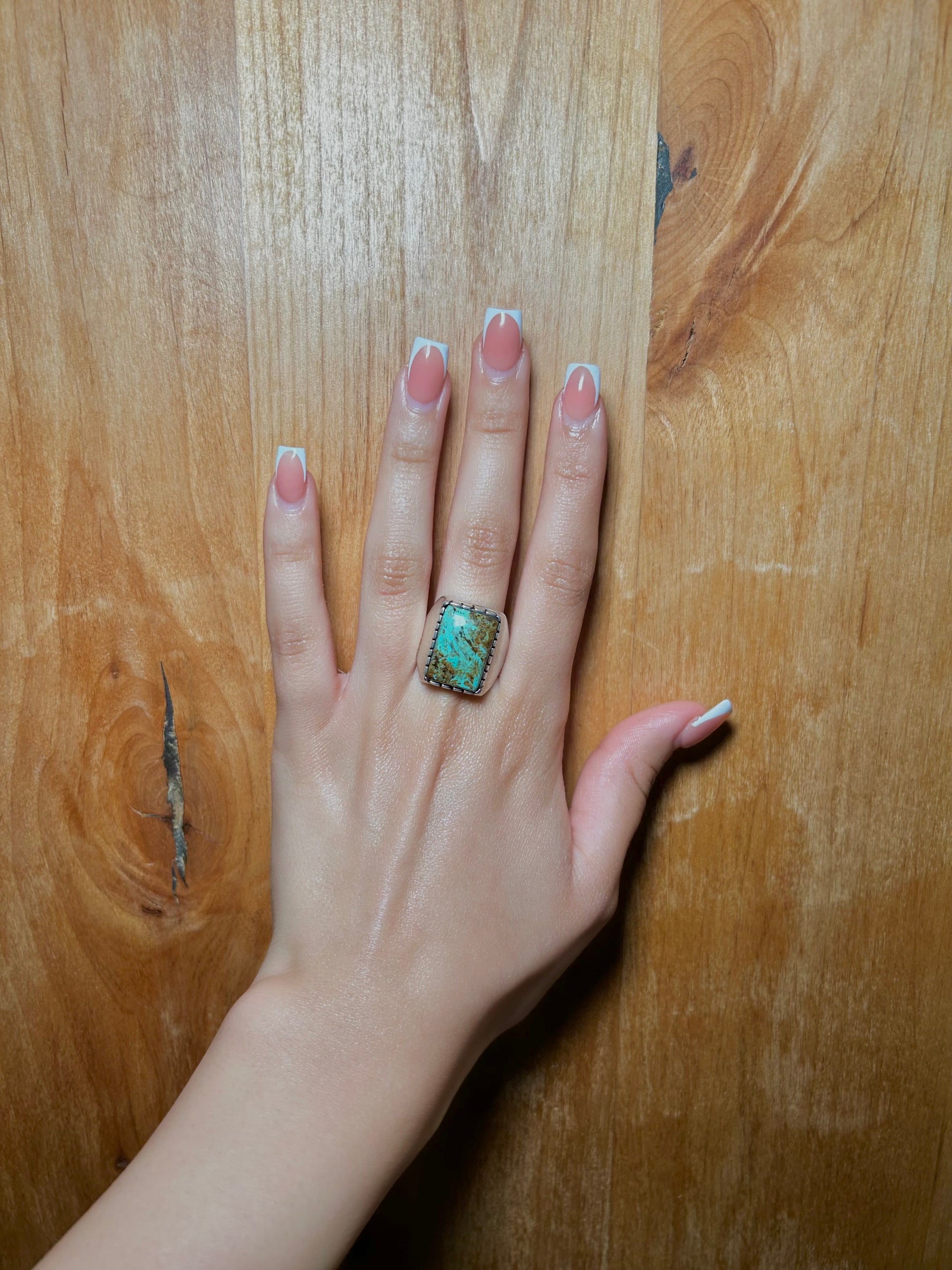 Navajo Made Kingman Turquoise & Sterling Silver Ring Size 10.5