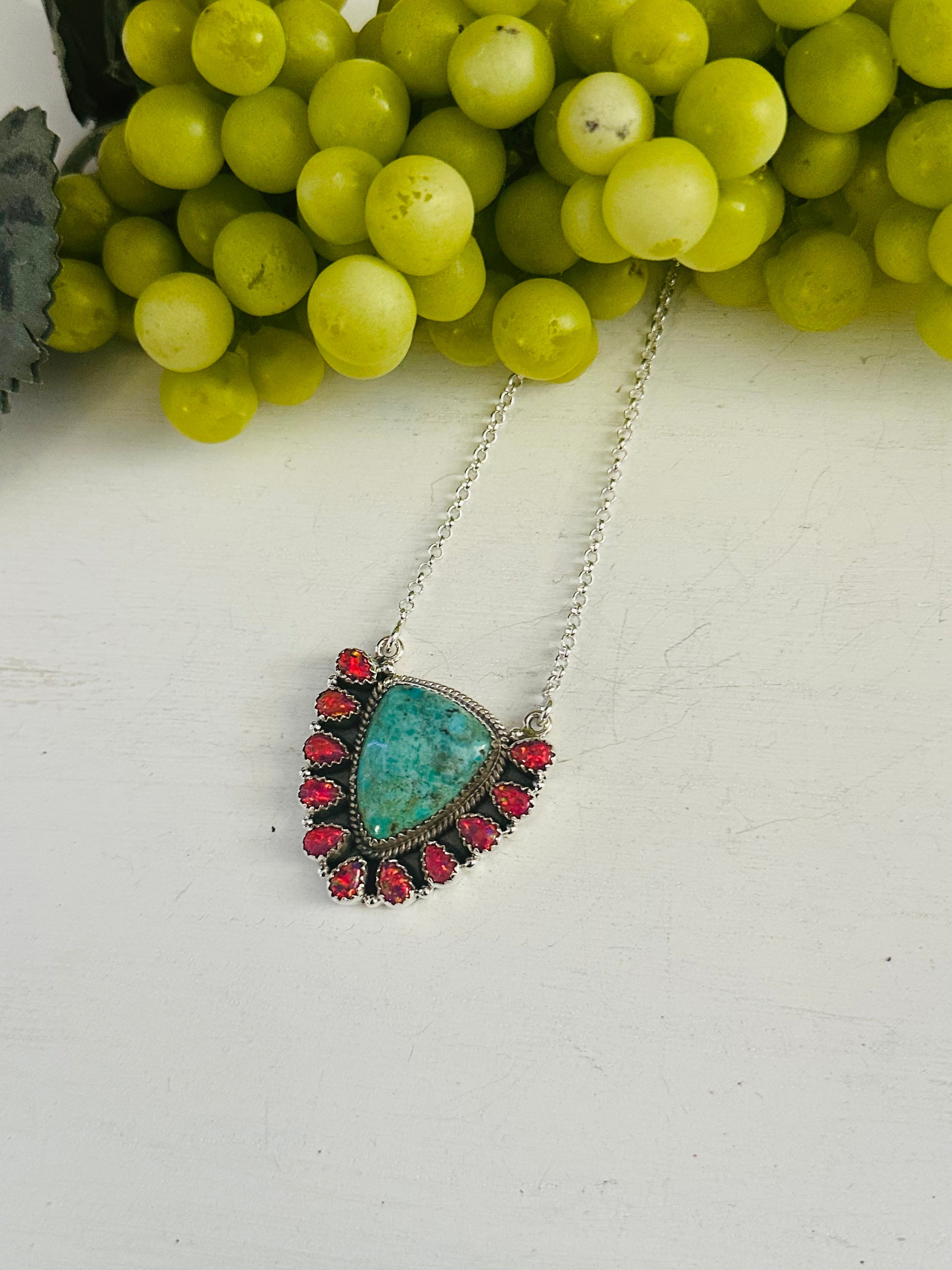 Southwest Handmade Multi Stone & Sterling Silver Cluster Necklace