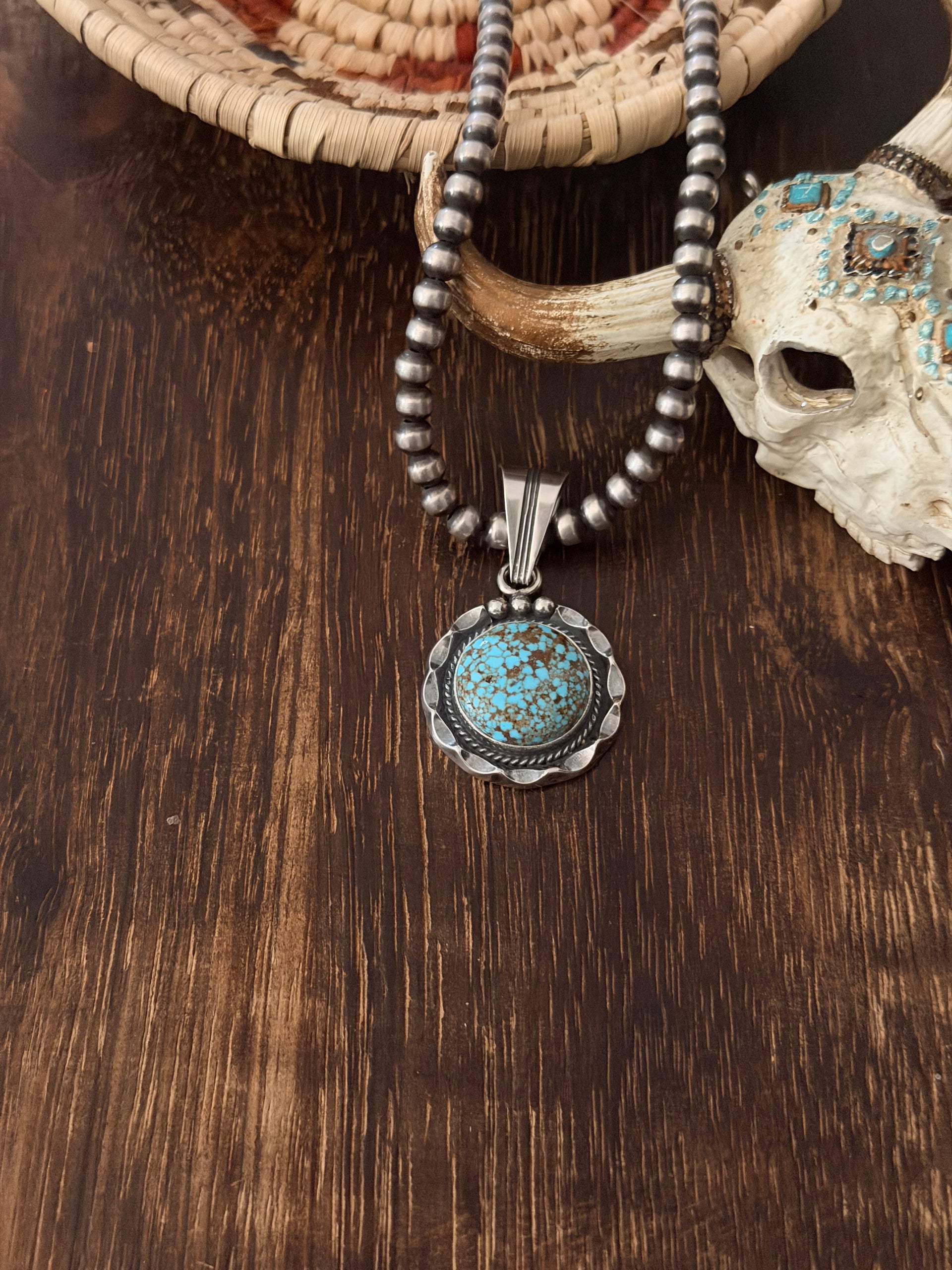 Navajo Made High Grade Kingman Turquoise & Sterling Silver Pendant